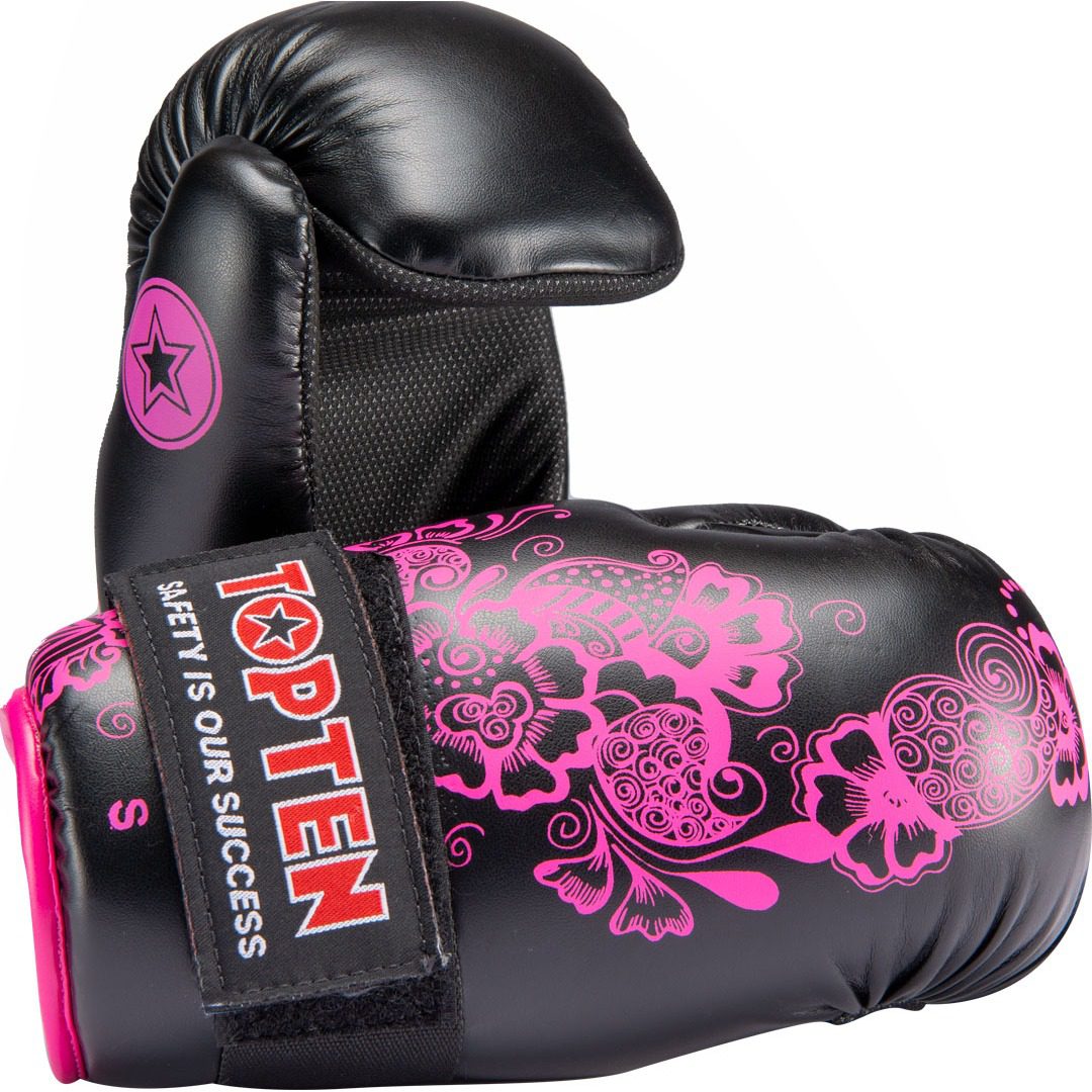 TOP TEN Point Fighting Handschuhe - Flowers - Schwarz / Rosa