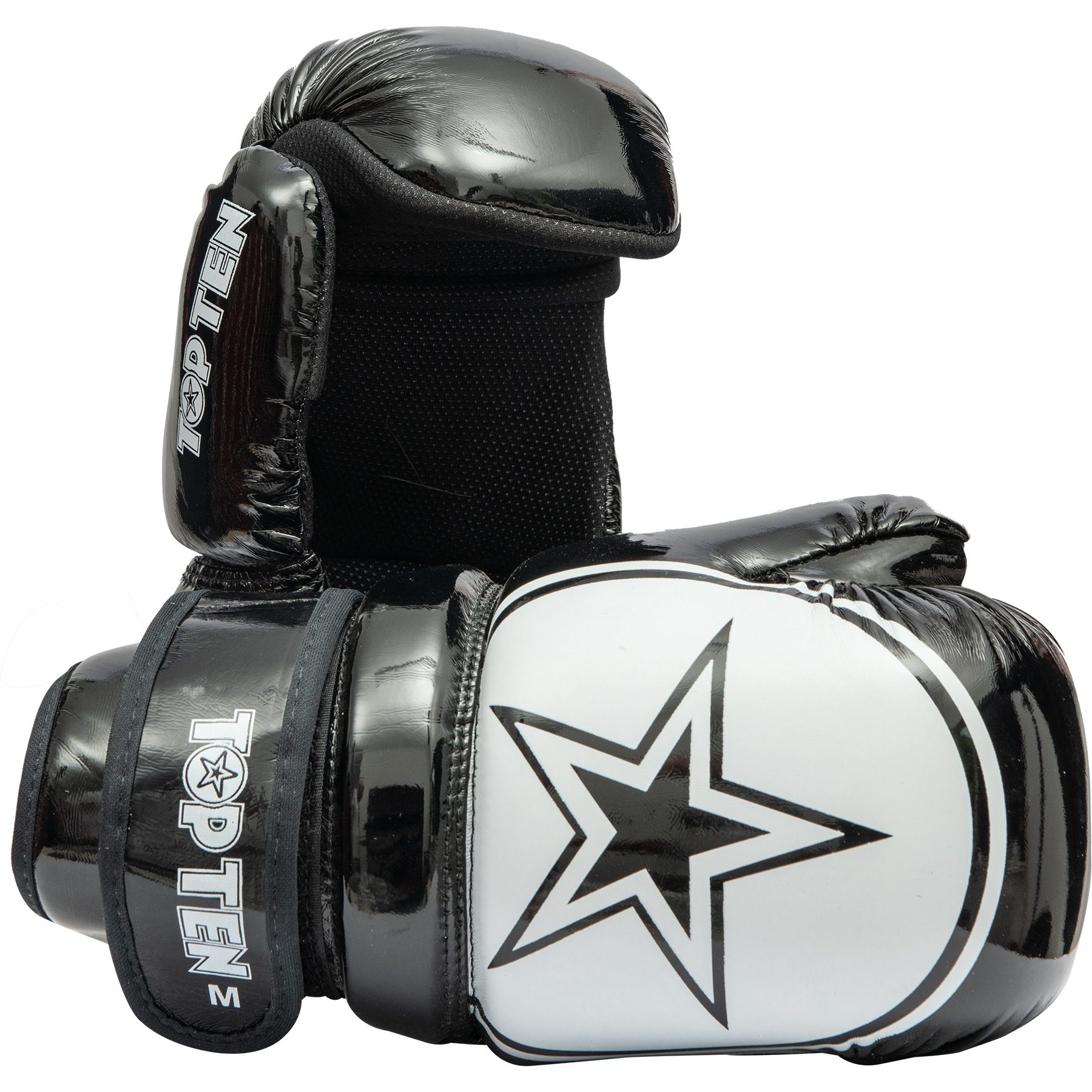 TOP TEN Point Fighting Handschuhe - Glossy Block Star - Schwarz / Weiß TOP TEN Point Fighting Handschuhe - Glossy Block Star - Schwarz / Weiß