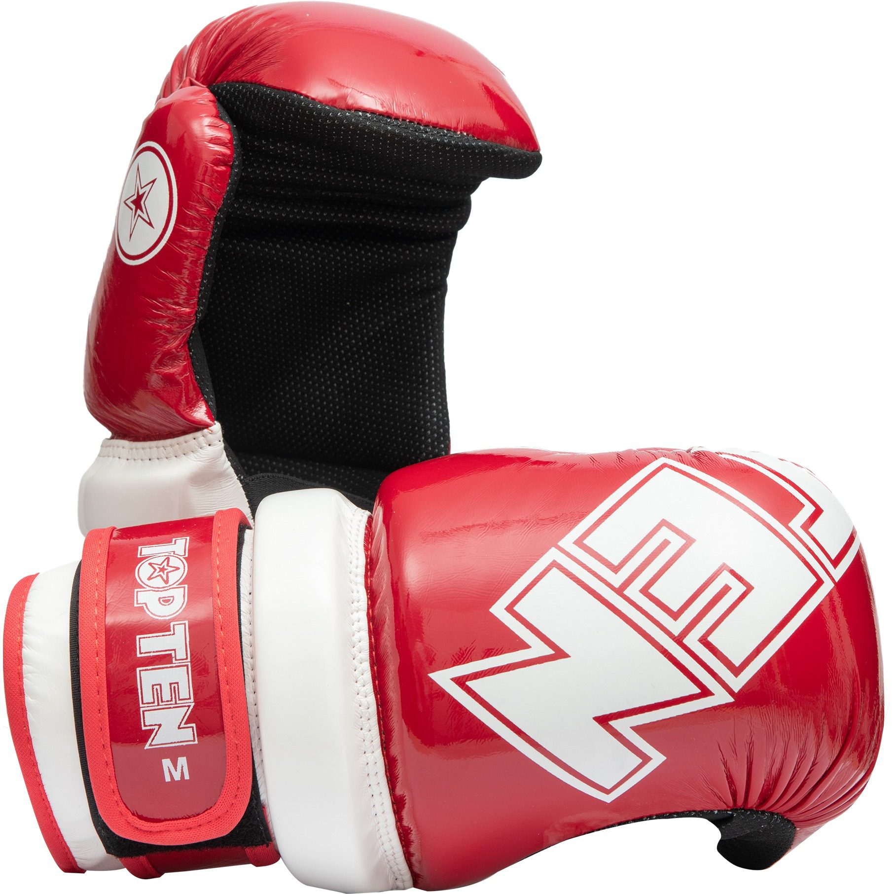 TOP TEN Point Fighting Handschuhe - Glossy Block - Rot / Weiß