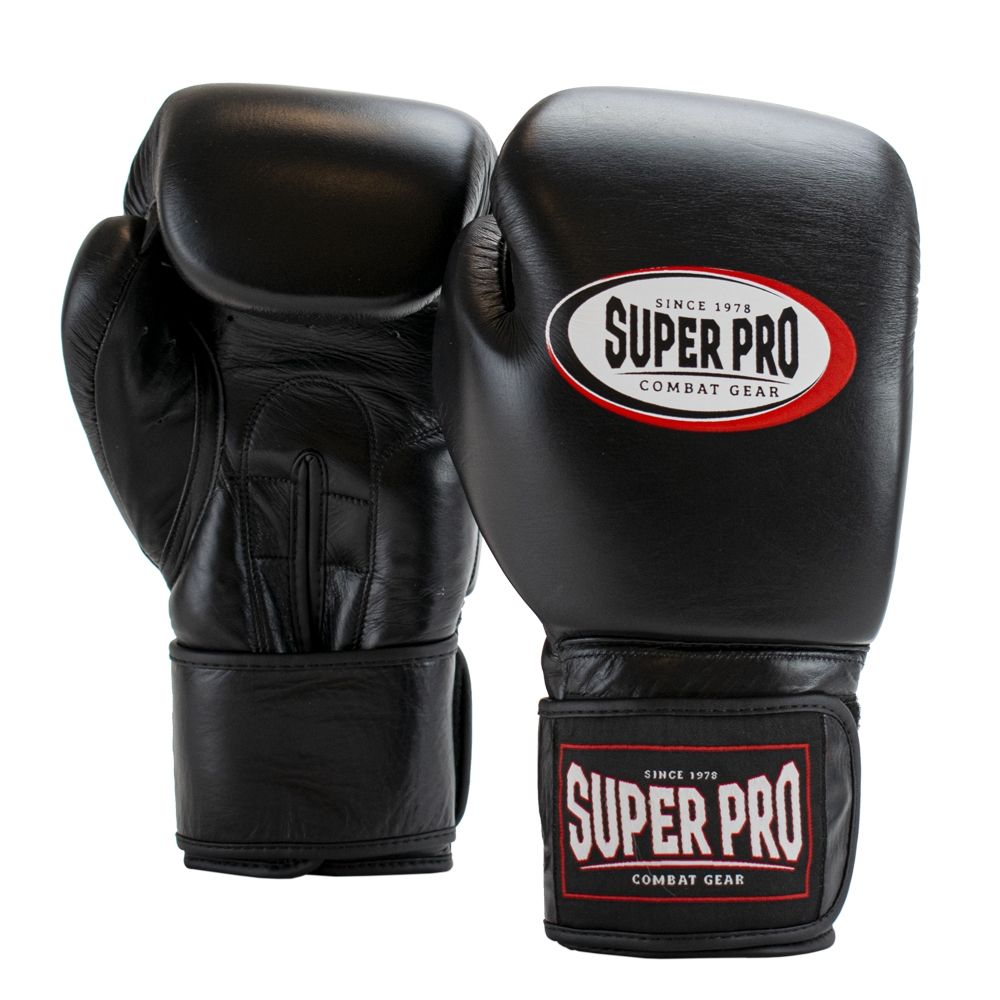Super Pro Combat Gear Boxhandschuhe - Thai pro Leder (Thai) Boxhandschuhe - Schwarz