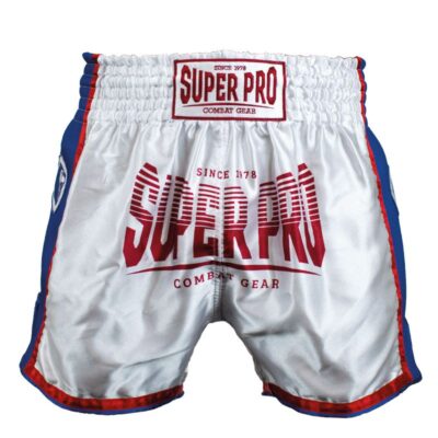 Super Pro Combat Gear Kickbox-Shorts - Thai-Shorts Stripes - Rot / Blau / Weiß Super Pro Combat Gear Kickbox-Shorts - Thai-Shorts Stripes - Rot / Blau / Weiß