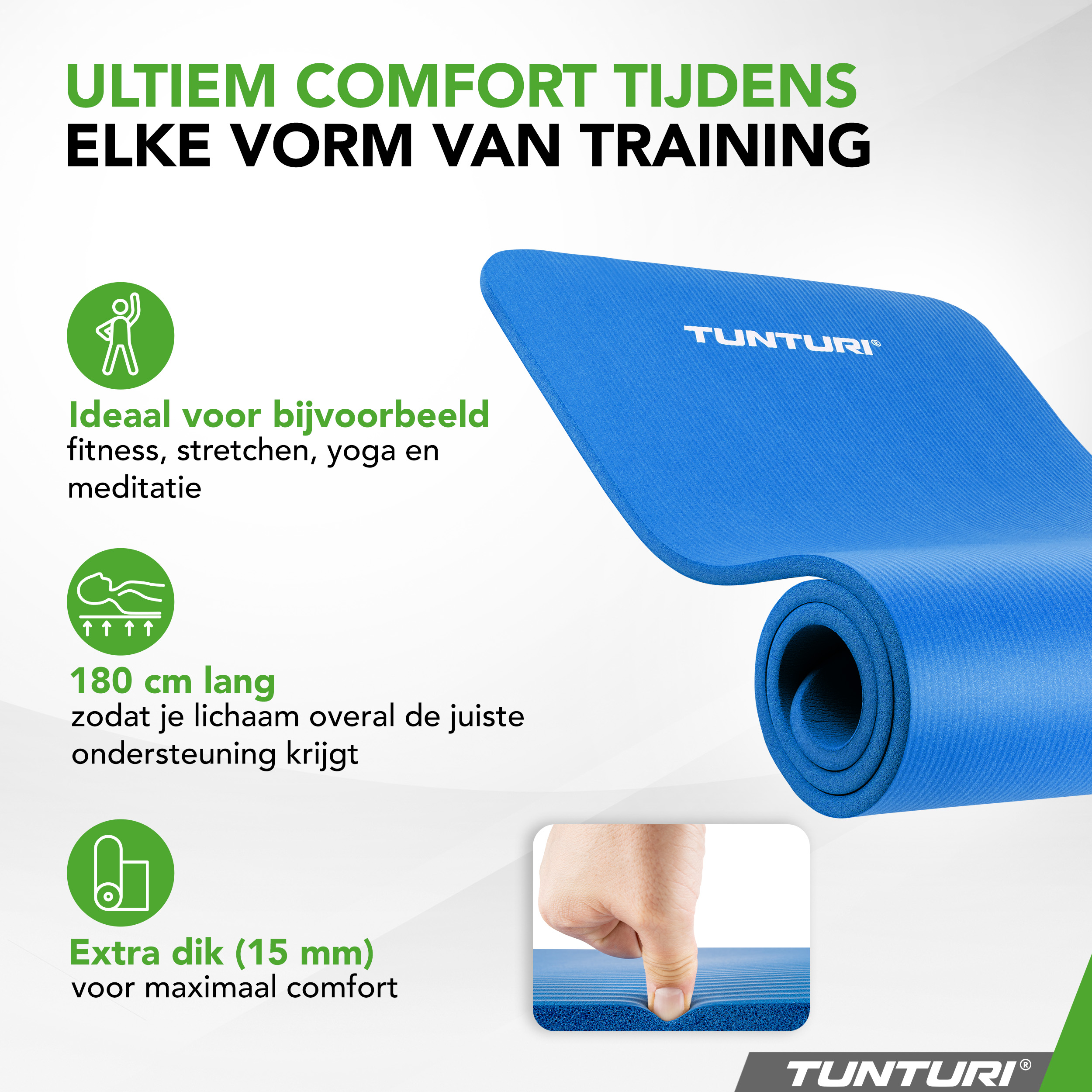 Tunturi Fitnessmatte - NBR Yogamatte 180x60x1.5cm - Blau Tunturi Fitnessmatte - NBR Yogamatte 180x60x1.5cm - Blau