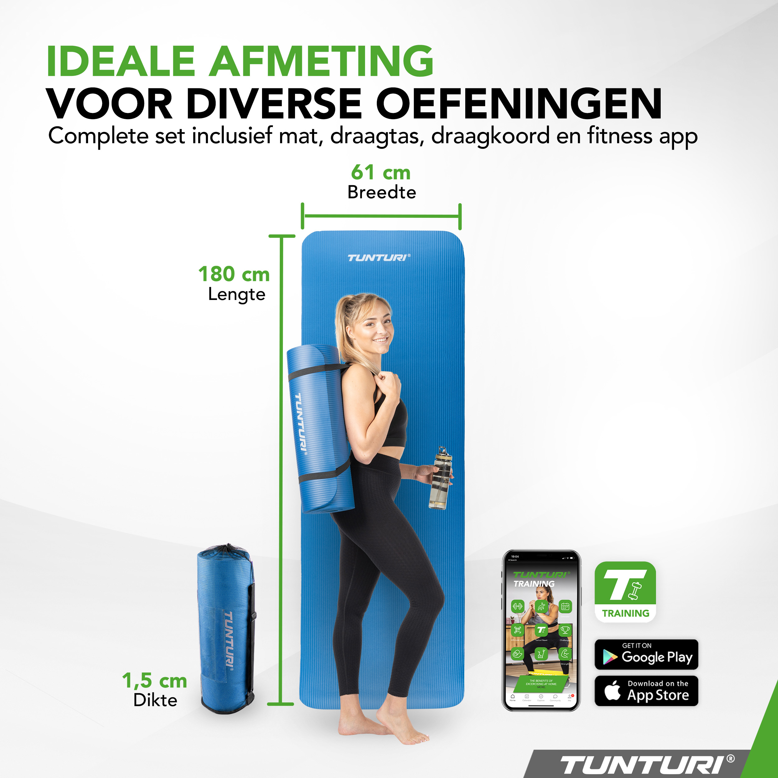 Tunturi Fitnessmatte - NBR Yogamatte 180x60x1.5cm - Blau Tunturi Fitnessmatte - NBR Yogamatte 180x60x1.5cm - Blau