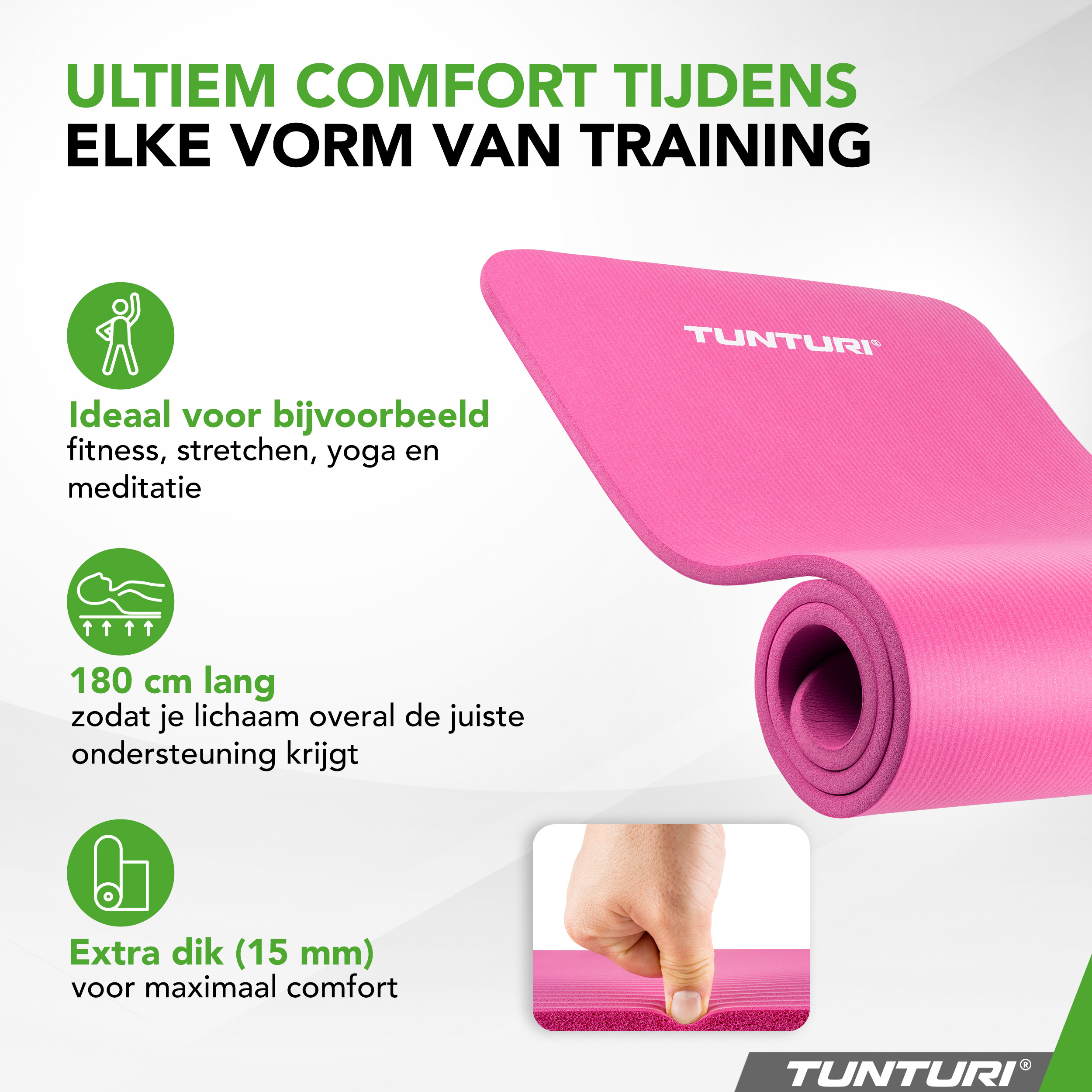 Tunturi Fitnessmatte - NBR 180x60x1.5 cm - Rosa Tunturi Fitnessmatte - NBR 180x60x1.5 cm - Rosa