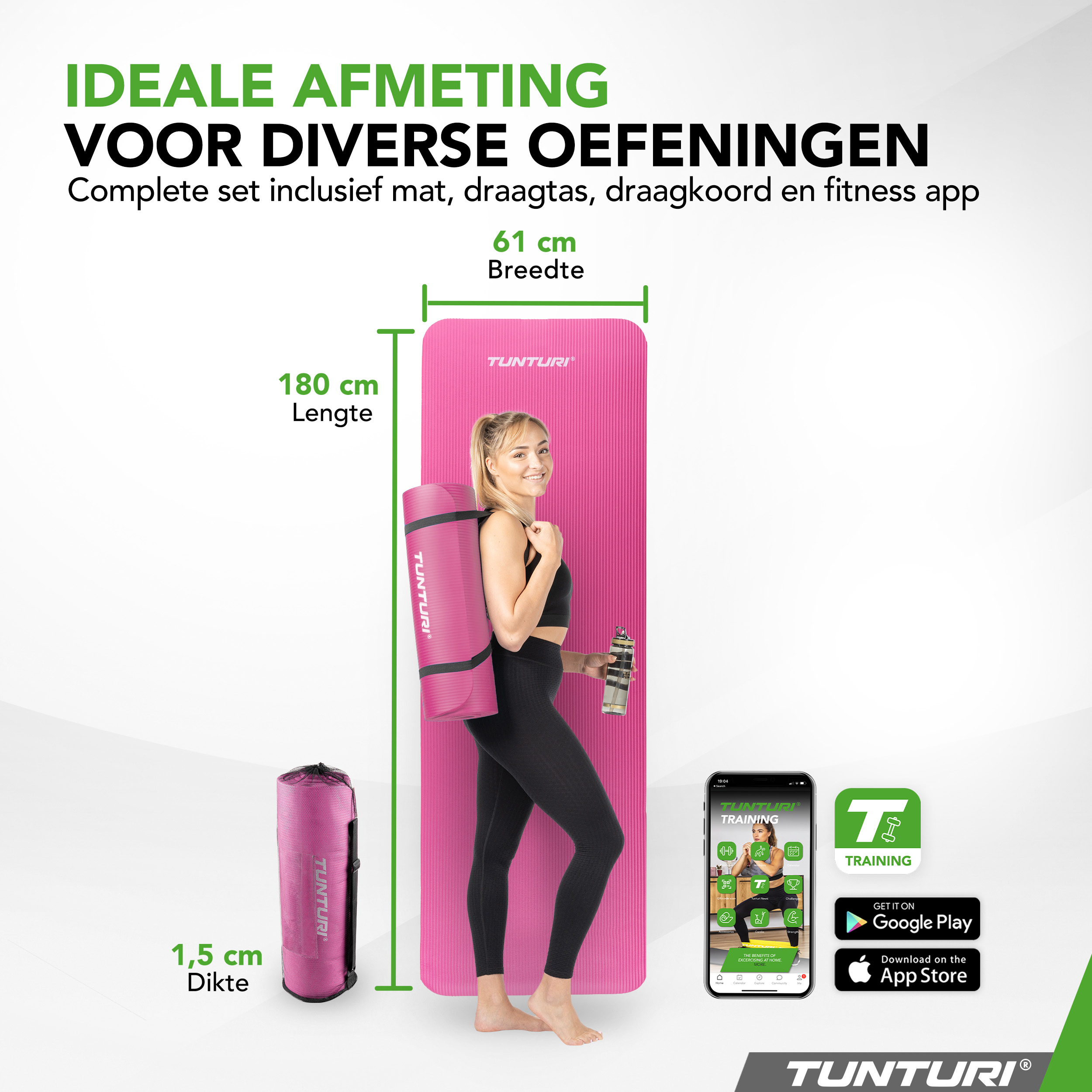 Tunturi Fitnessmatte - NBR 180x60x1.5 cm - Rosa Tunturi Fitnessmatte - NBR 180x60x1.5 cm - Rosa