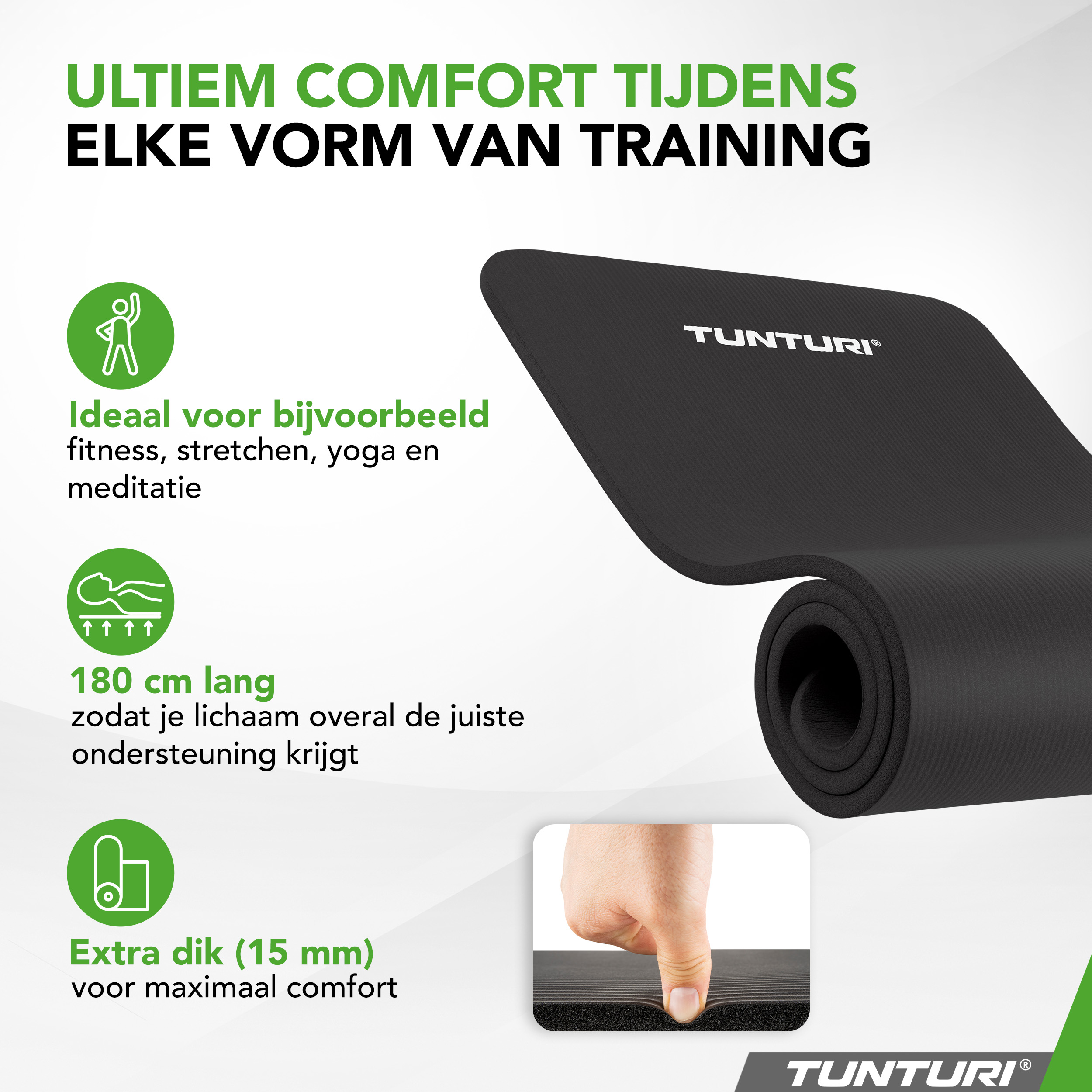 Tunturi Fitnessmatte - NBR Black 180x60x1.5 cm - Schwarz Tunturi Fitnessmatte - NBR Black 180x60x1.5 cm - Schwarz