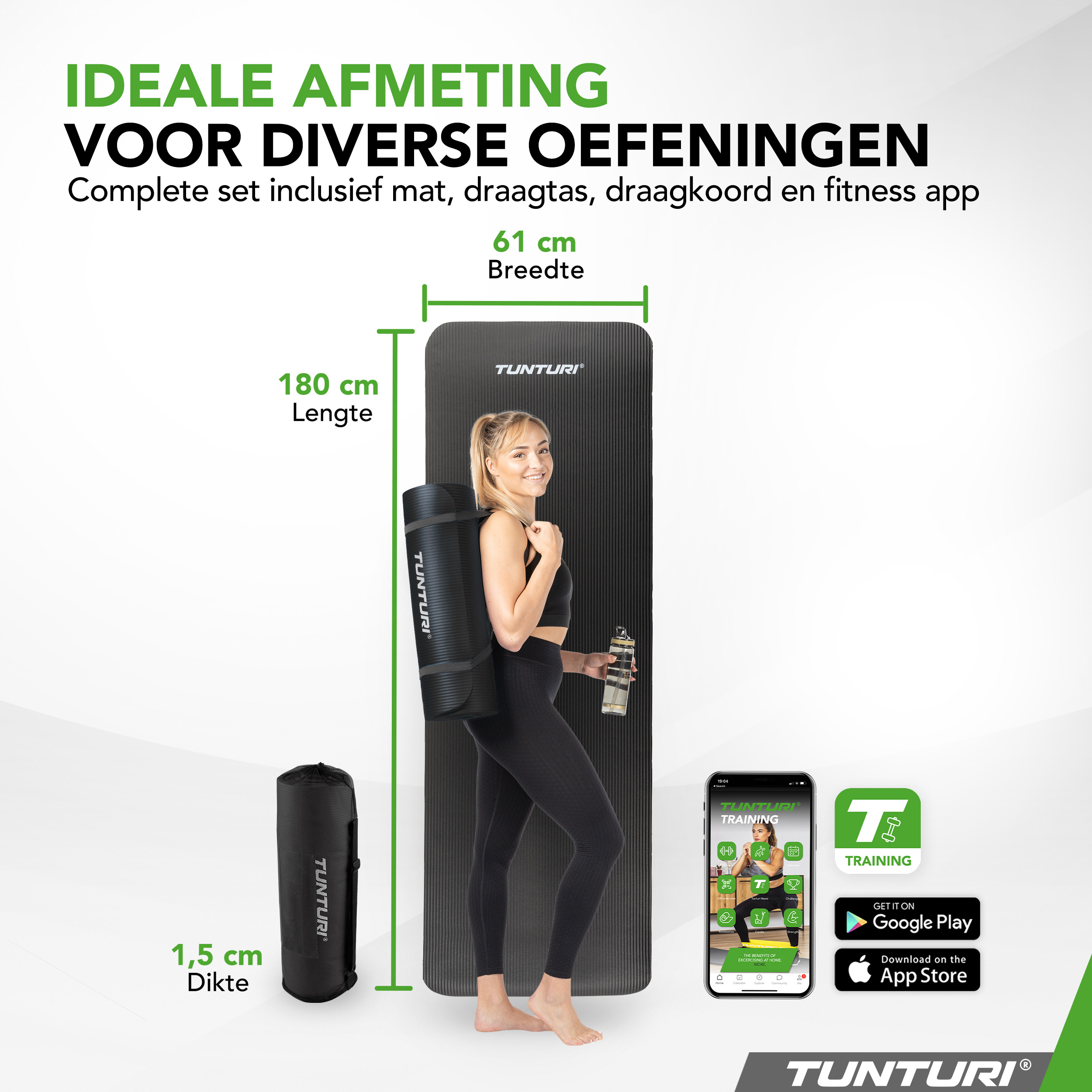 Tunturi Fitnessmatte - NBR Black 180x60x1.5 cm - Schwarz Tunturi Fitnessmatte - NBR Black 180x60x1.5 cm - Schwarz