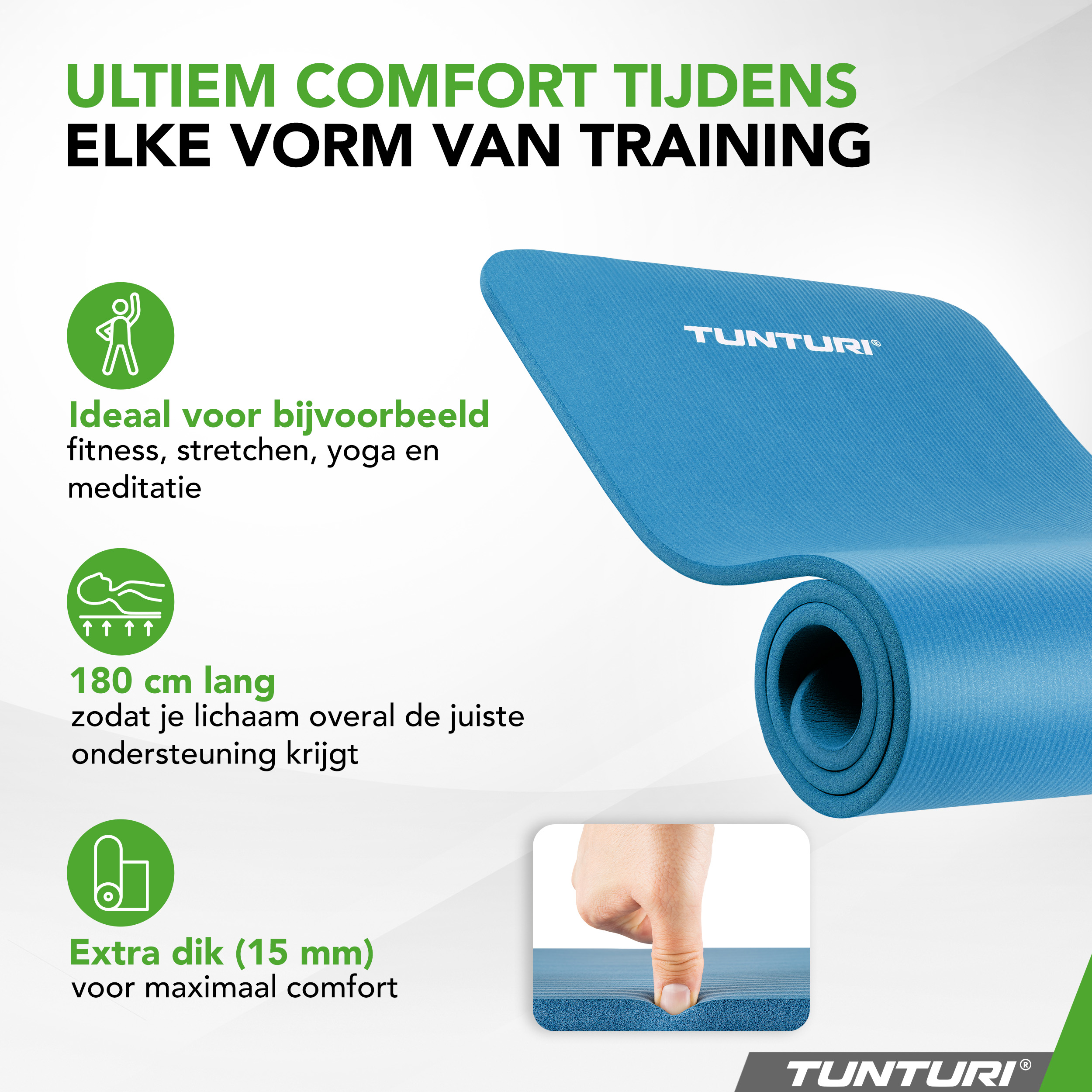 Tunturi Fitnessmatte - NBR 180x60x1.5cm - Petrolblau Tunturi Fitnessmatte - NBR 180x60x1.5cm - Petrolblau