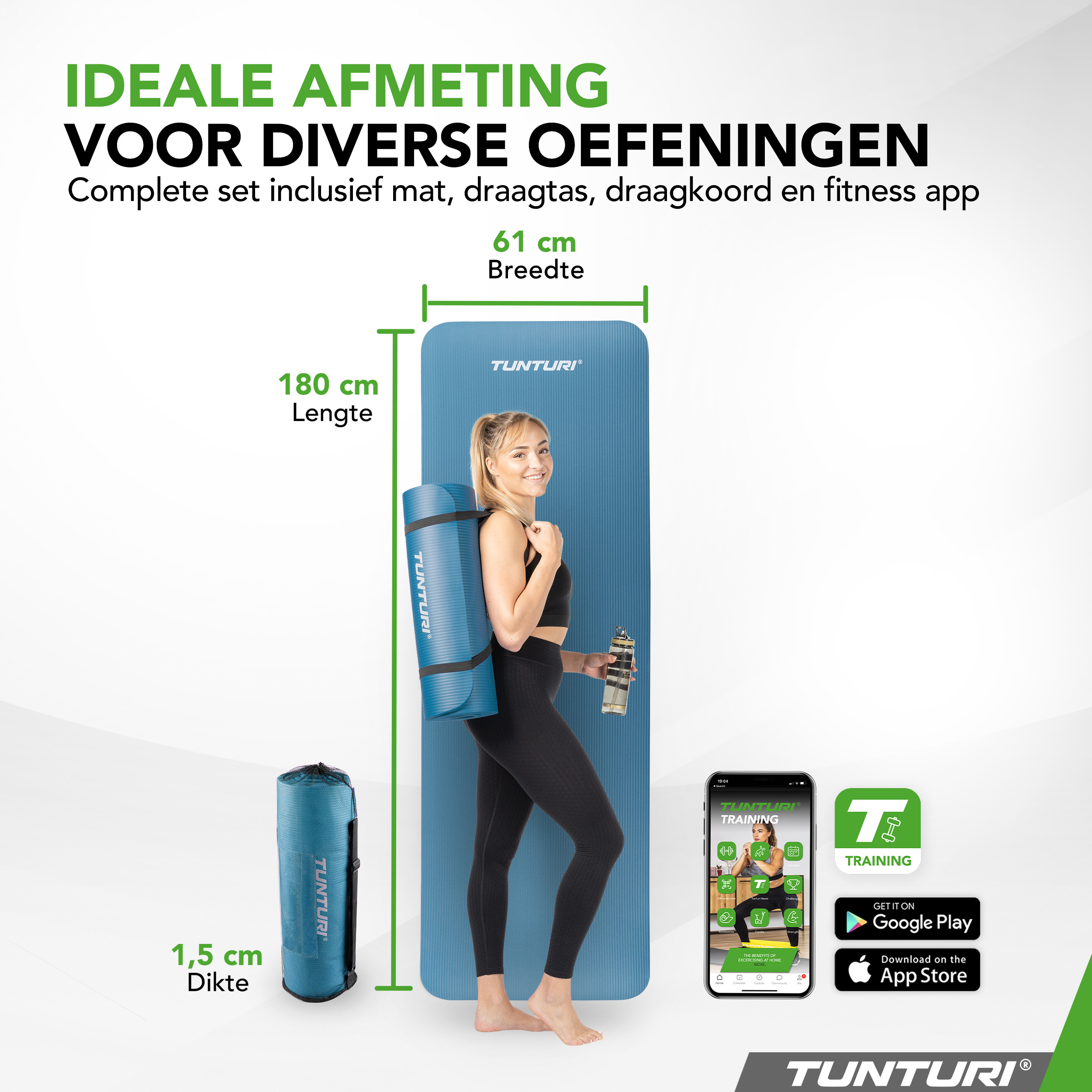 Tunturi Fitnessmatte - NBR 180x60x1.5cm - Petrolblau Tunturi Fitnessmatte - NBR 180x60x1.5cm - Petrolblau