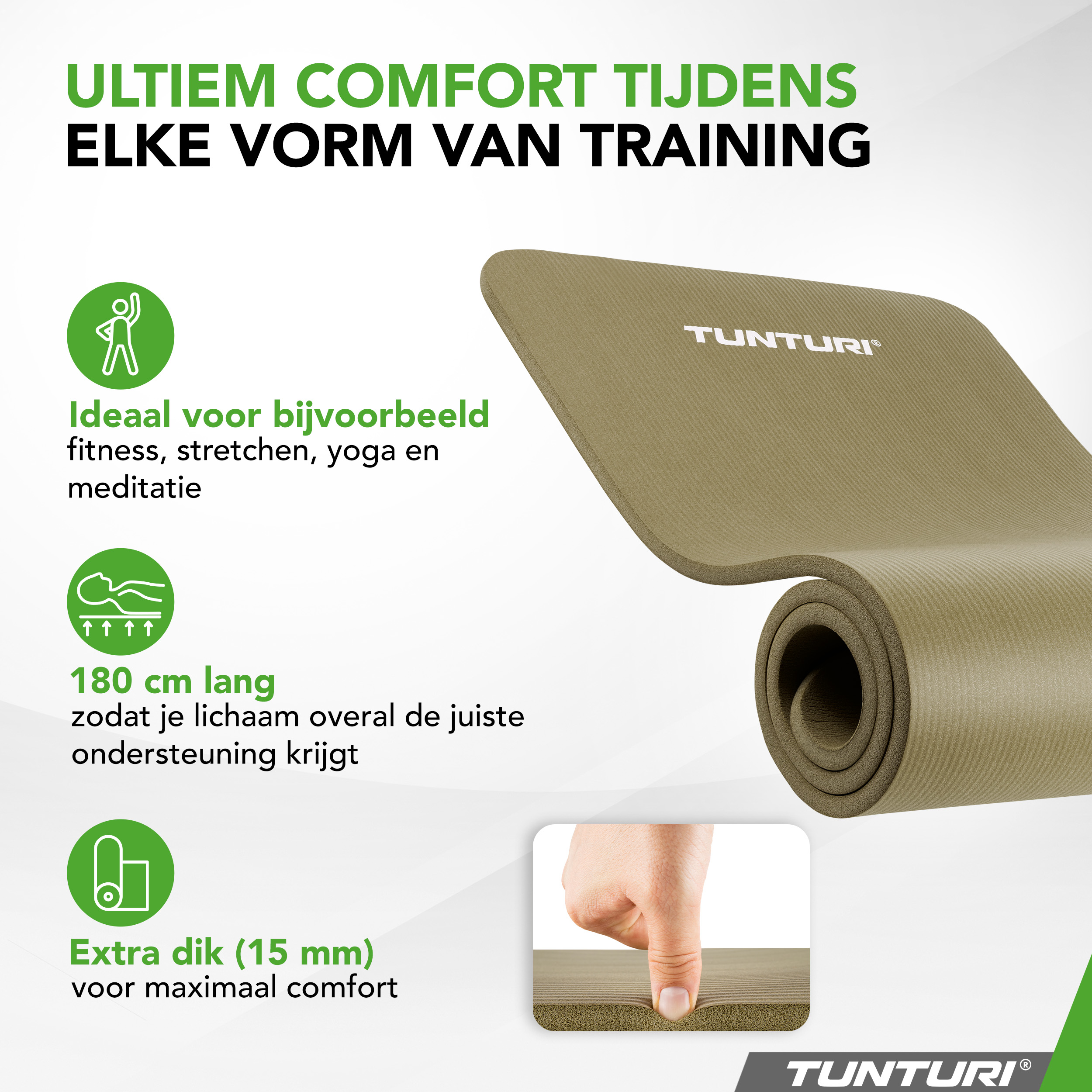 Tunturi Fitnessmatte - NBR 180x60x1.5cm - Armeegrün Tunturi Fitnessmatte - NBR 180x60x1.5cm - Armeegrün