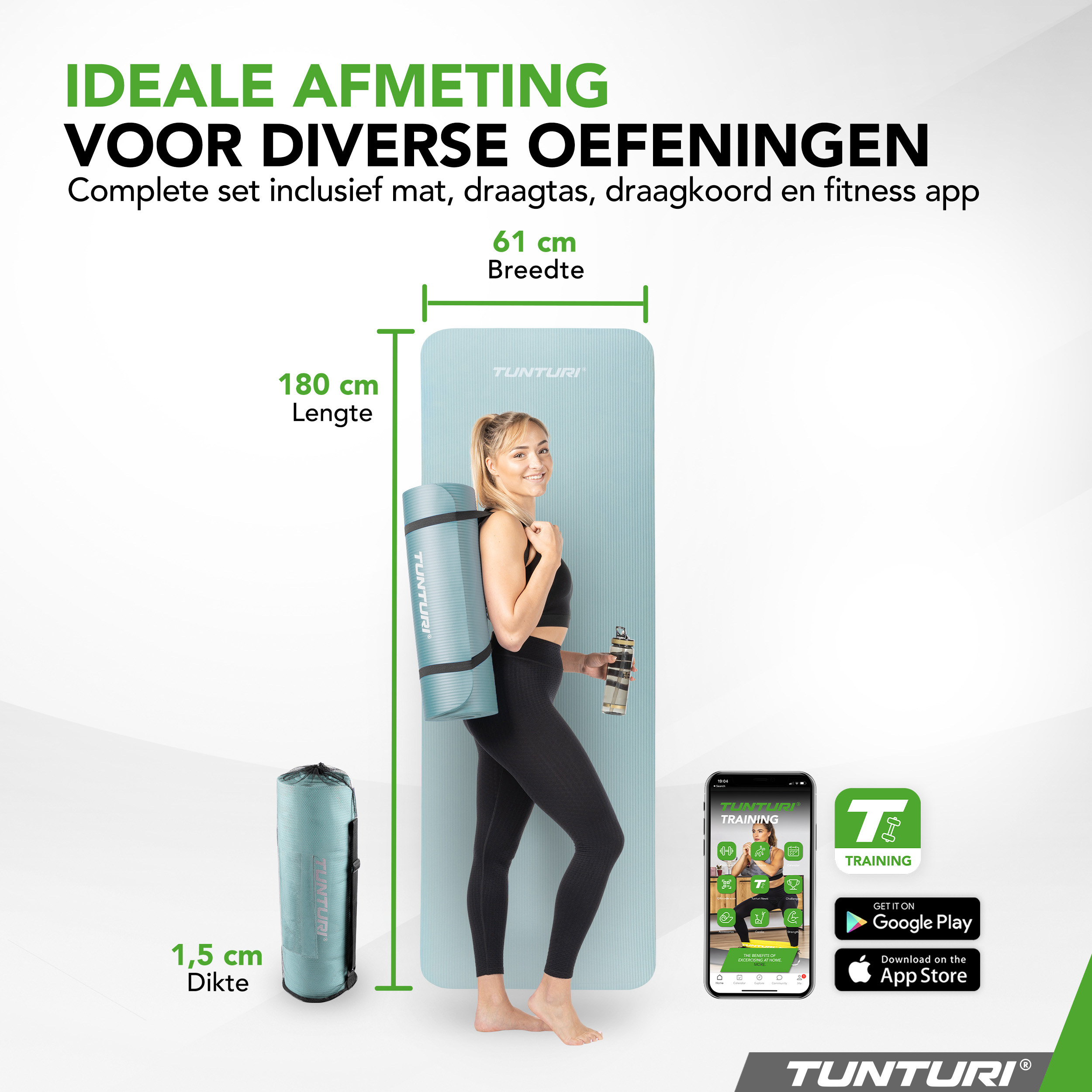 Tunturi Fitnessmatte - NBR 180x60x1.5 cm - Blau Tunturi Fitnessmatte - NBR 180x60x1.5 cm - Blau