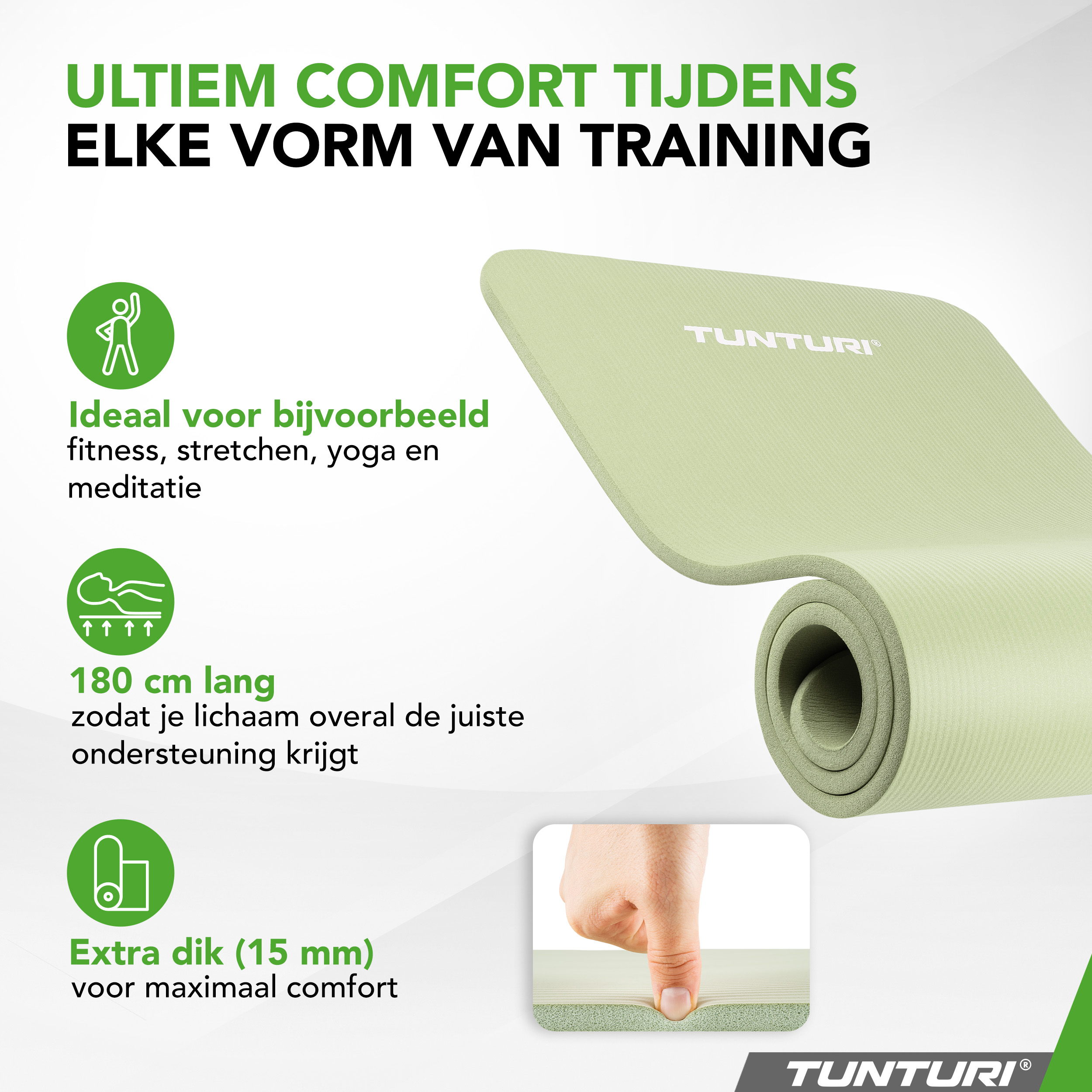 Tunturi Fitnessmatte - NBR 180x60x1.5 cm - Munt Tunturi Fitnessmatte - NBR 180x60x1.5 cm - Munt