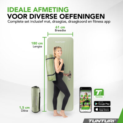 Tunturi Fitnessmatte - NBR 180x60x1.5 cm - Munt Tunturi Fitnessmatte - NBR 180x60x1.5 cm - Munt