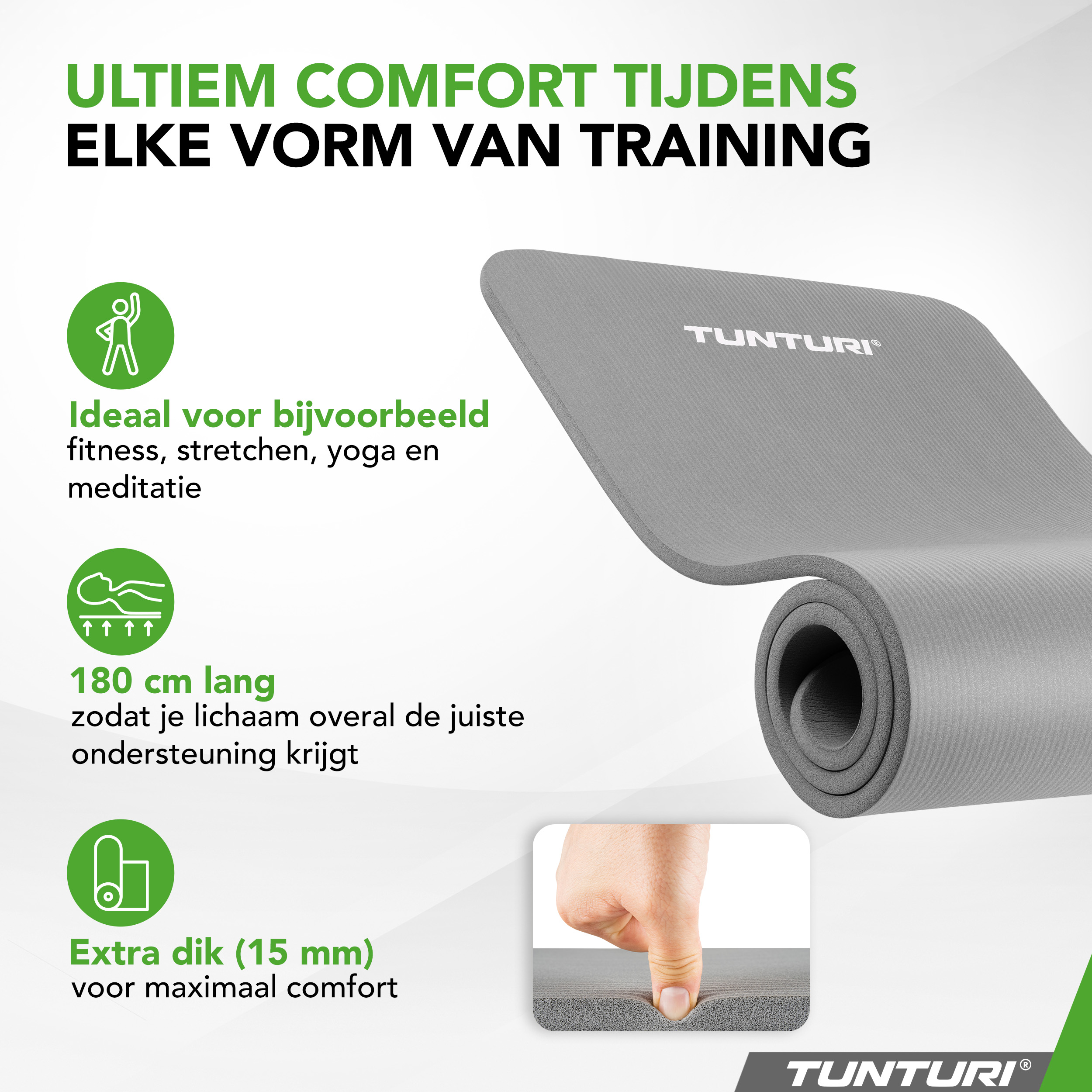 Tunturi Fitnessmatte - NBR 180x60x1.5cm - Grau Tunturi Fitnessmatte - NBR 180x60x1.5cm - Grau