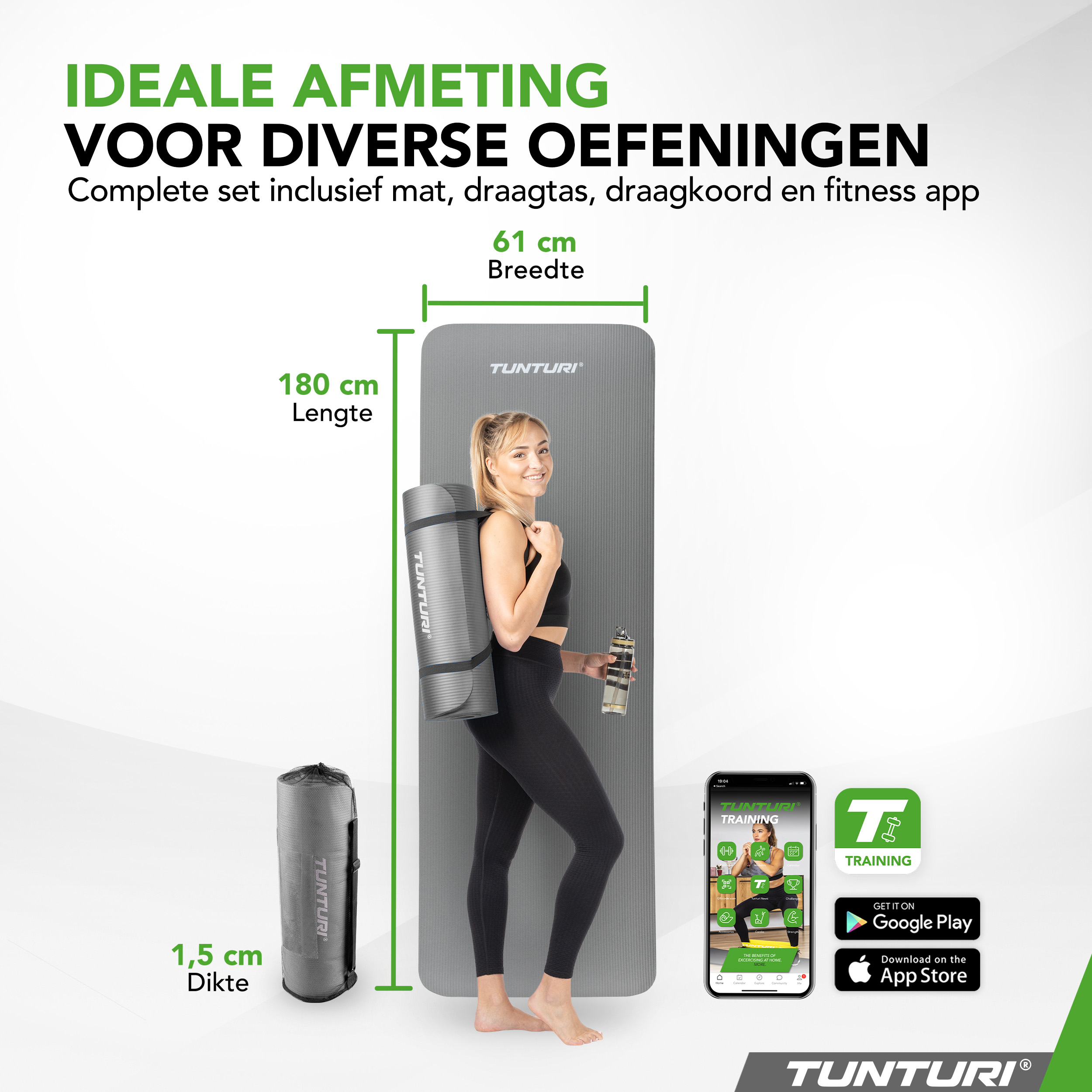 Tunturi Fitnessmatte - NBR 180x60x1.5cm - Grau Tunturi Fitnessmatte - NBR 180x60x1.5cm - Grau