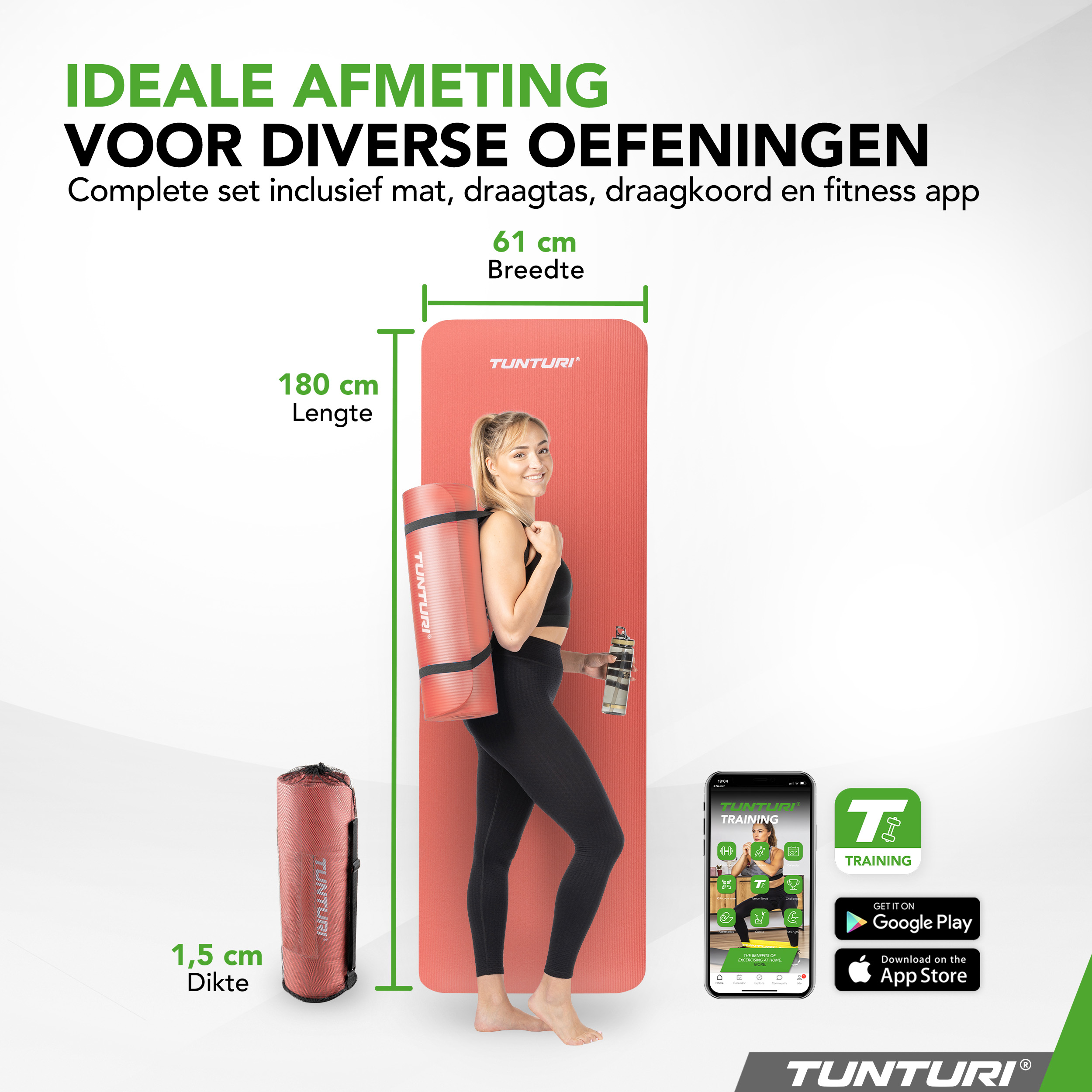 Tunturi Fitnessmatte - NBR 180x60x1.5cm - Rosa Tunturi Fitnessmatte - NBR 180x60x1.5cm - Rosa