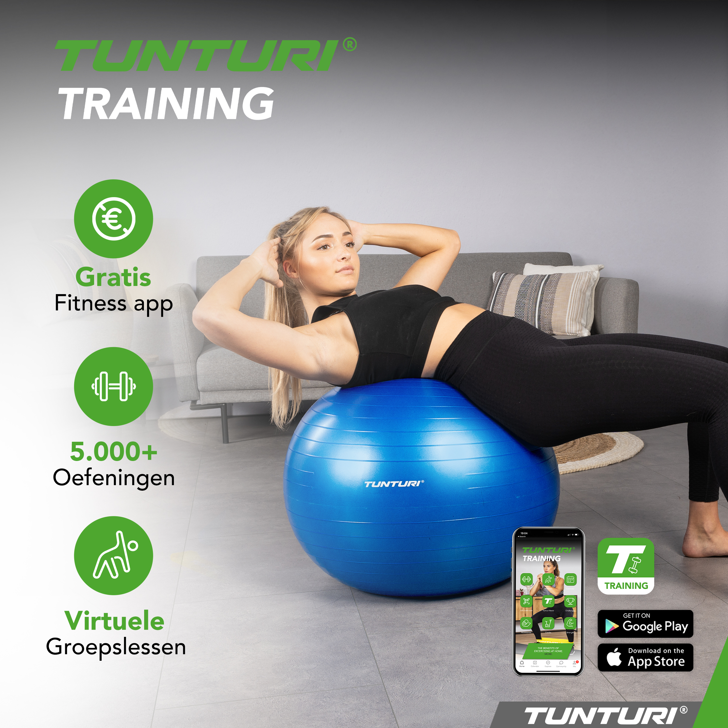 Tunturi Gymbal - Anti-Burst Fitnessball 55 cm - Blau Tunturi Gymbal - Anti-Burst Fitnessball 55 cm - Blau