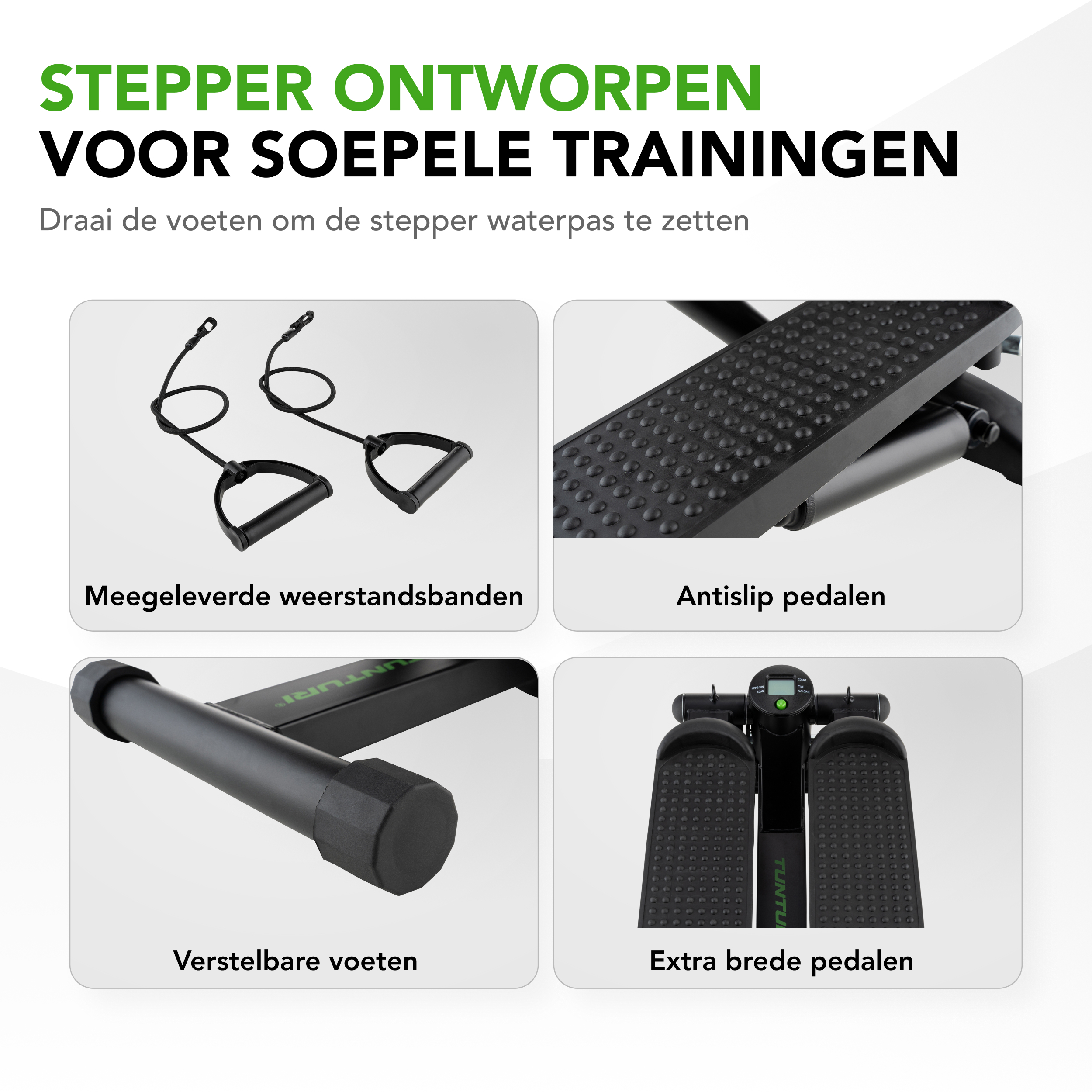 Tunturi Stepper - Stepper Fitness Trittleiter Aerobic Step Inkl. Display und Widerstandsbänder - Schwarz Tunturi Stepper - Stepper Fitness Trittleiter Aerobic Step Inkl. Display und Widerstandsbänder - Schwarz