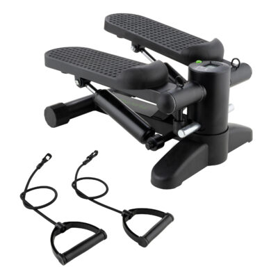 Tunturi Stepper - Stepper Fitness Trittleiter Aerobic Step Inkl. Display und Widerstandsbänder - Schwarz