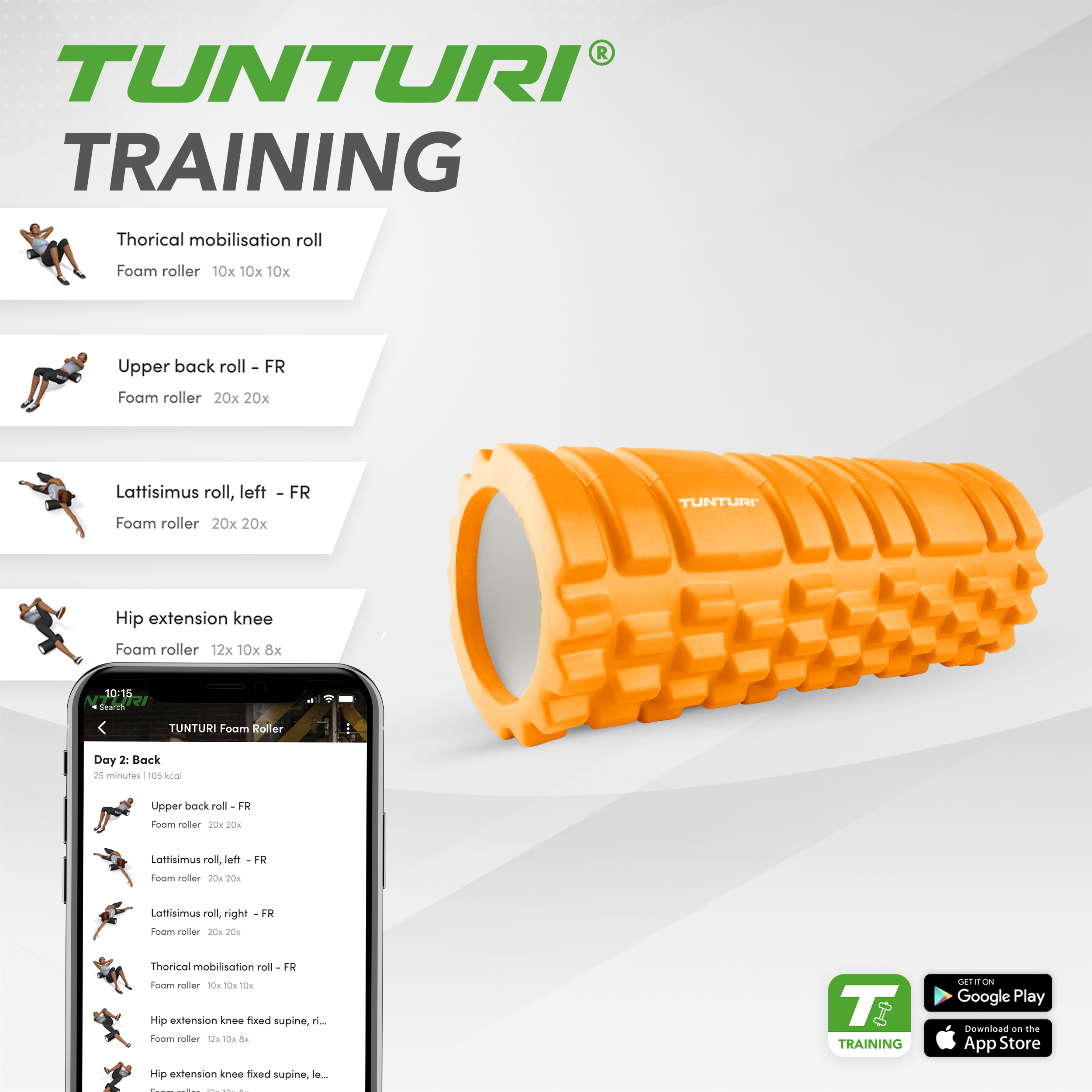 Tunturi Foam Roller - Yoga Grid Massage Roller 33 cm - Orange Tunturi Foam Roller - Yoga Grid Massage Roller 33 cm - Orange