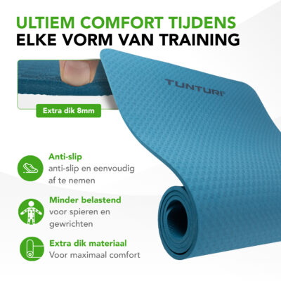 Tunturi Fitnessmatte - Yogamatte 8 mm 183x61x0,8 cm - Petrolblau