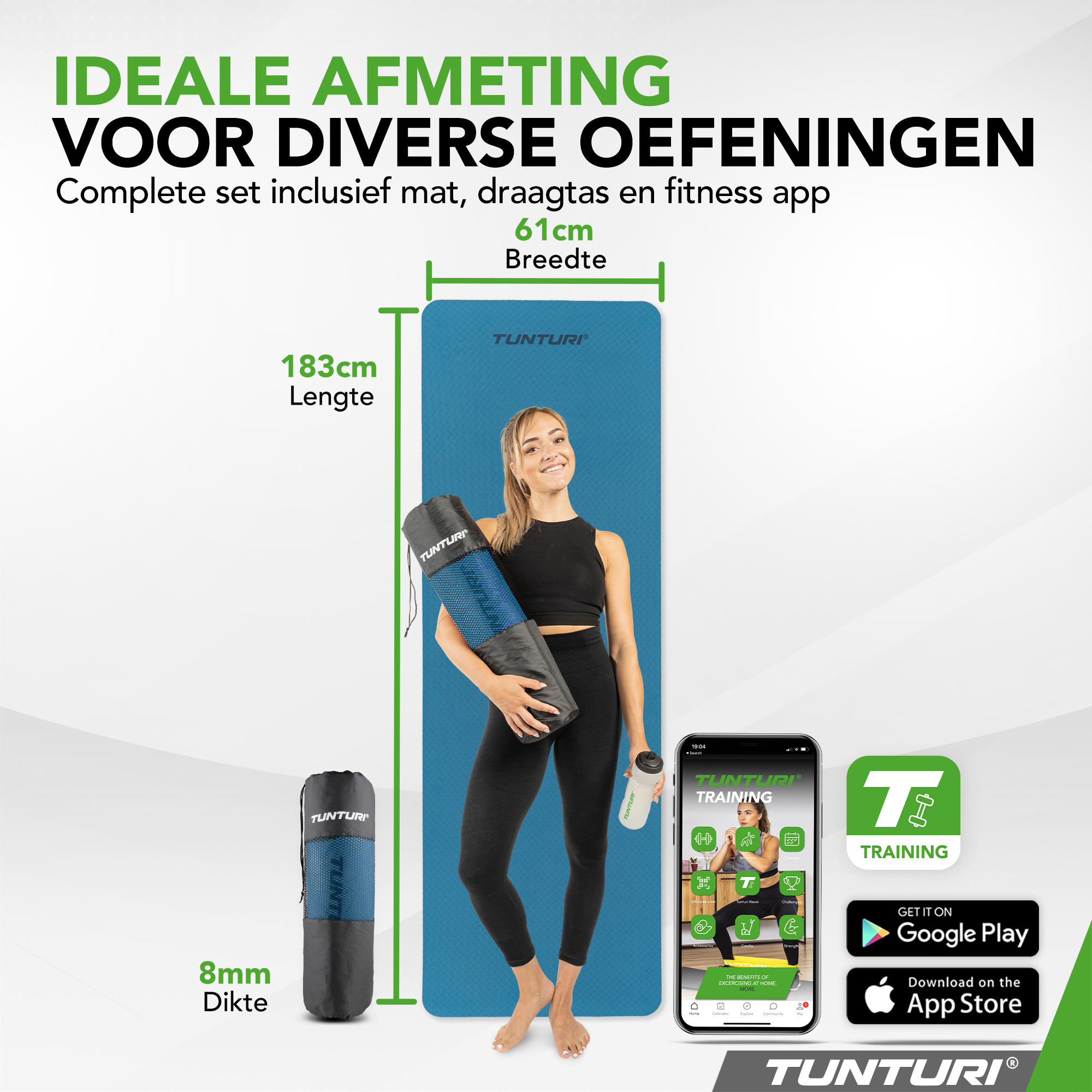 Tunturi Fitnessmatte - Yogamatte 8 mm 183x61x0,8 cm - Petrolblau Tunturi Fitnessmatte - Yogamatte 8 mm 183x61x0,8 cm - Petrolblau