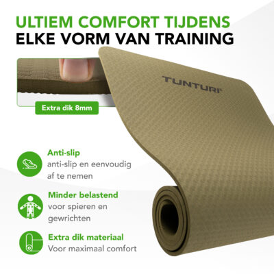 Tunturi - Yogamatte 8mm 183x61x0,8 cm - Armeegrün Tunturi - Yogamatte 8mm 183x61x0,8 cm - Armeegrün