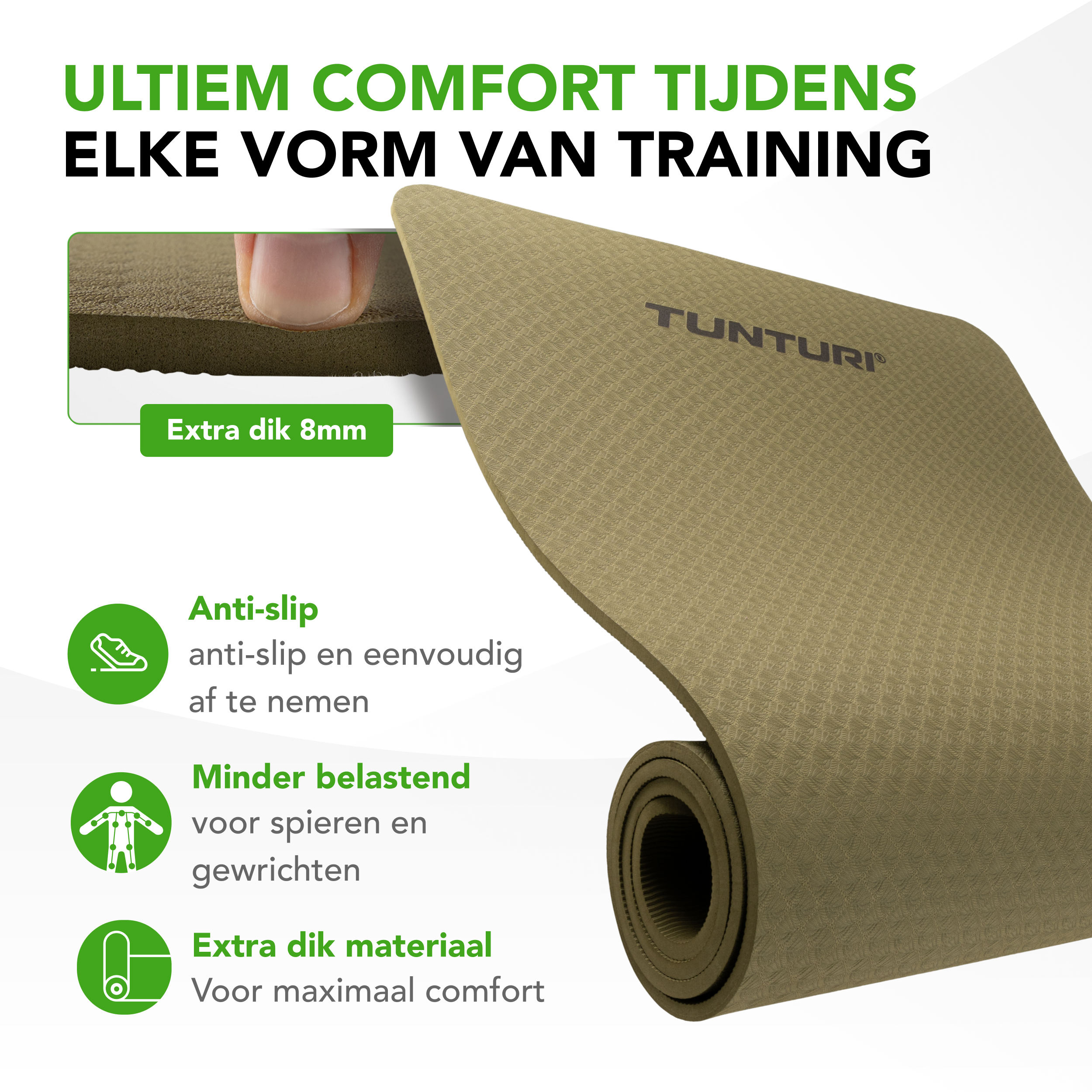 Tunturi - Yogamatte 8mm 183x61x0,8 cm - Armeegrün Tunturi - Yogamatte 8mm 183x61x0,8 cm - Armeegrün