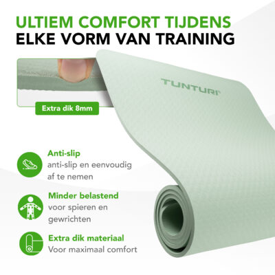Tunturi Fitnessmatte - Yoga-Matte 8mm 183x61x0,8 cm - Munt