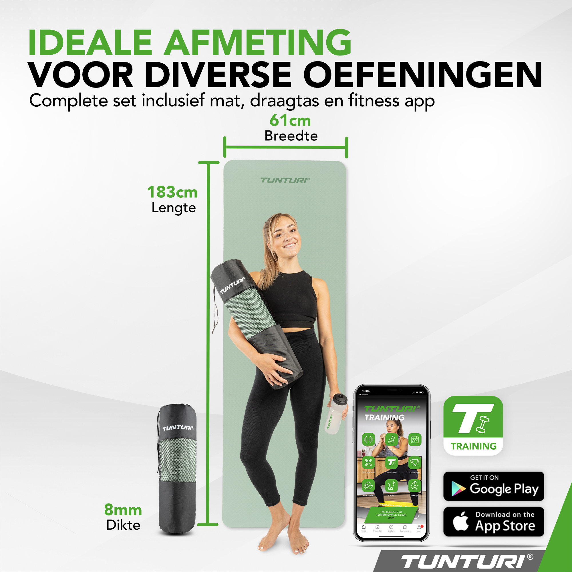Tunturi Fitnessmatte - Yoga-Matte 8mm 183x61x0,8 cm - Munt Tunturi Fitnessmatte - Yoga-Matte 8mm 183x61x0,8 cm - Munt