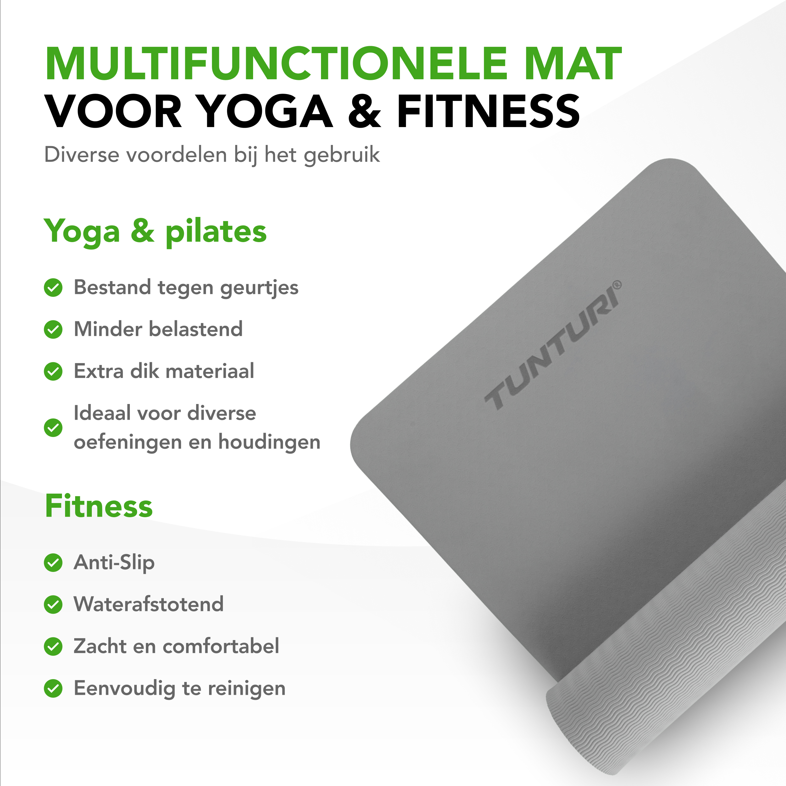 Tunturi Fitnessmatte - Yogamatte 8mm 183x61x0,8 cm - Grau Tunturi Fitnessmatte - Yogamatte 8mm 183x61x0,8 cm - Grau