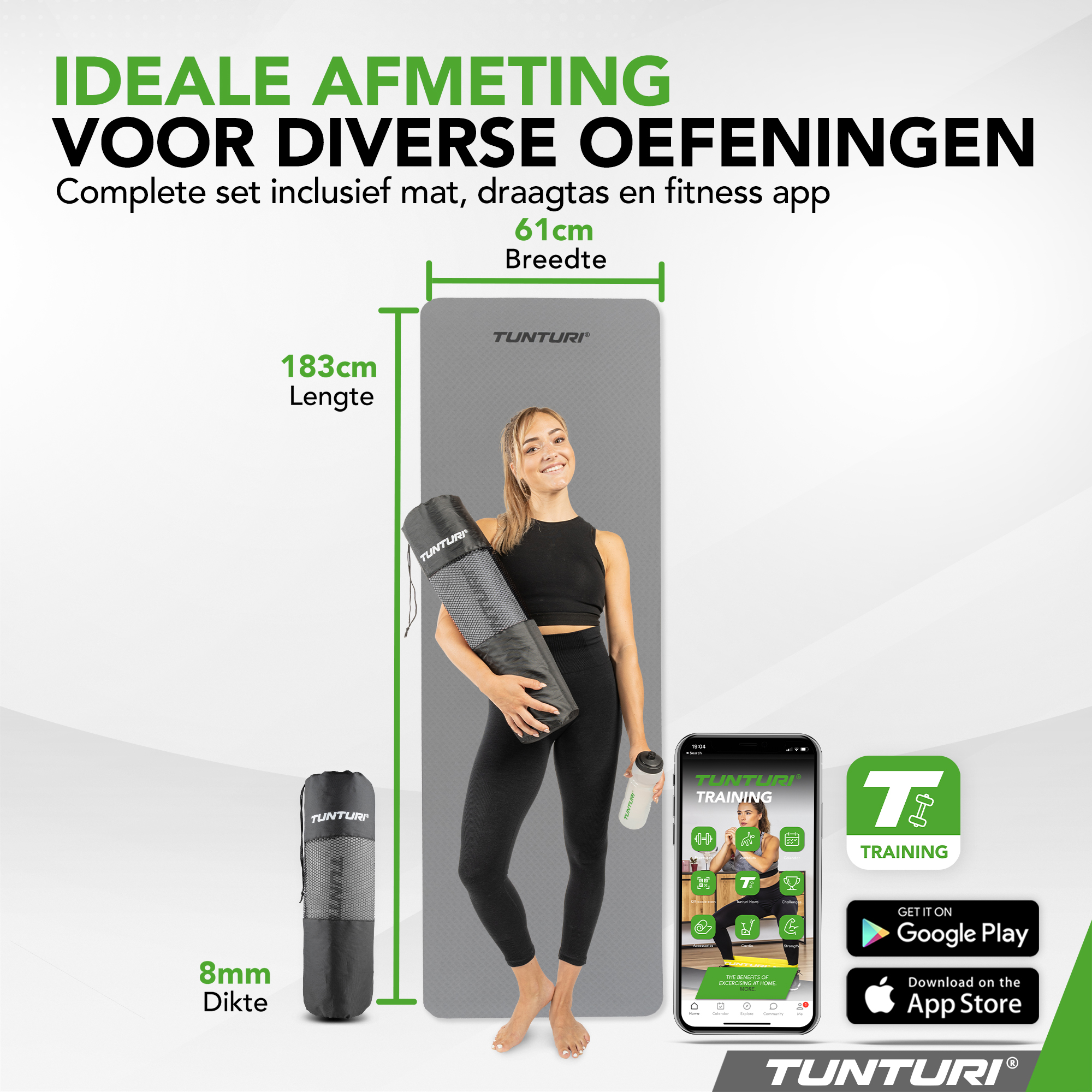 Tunturi Fitnessmatte - Yogamatte 8mm 183x61x0,8 cm - Grau Tunturi Fitnessmatte - Yogamatte 8mm 183x61x0,8 cm - Grau