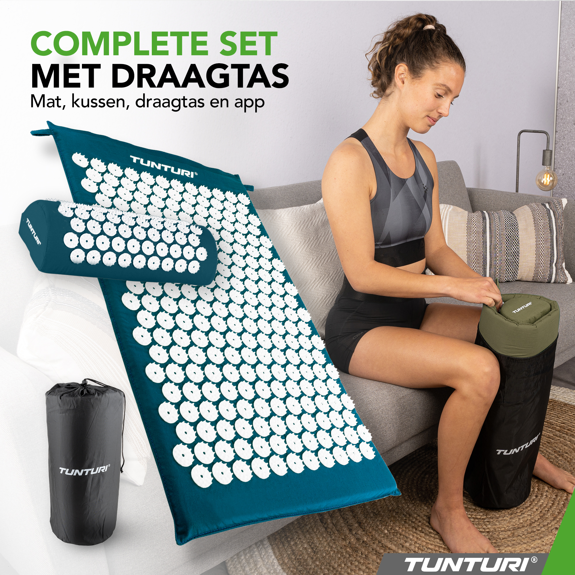 Tunturi - Akupressurmatte und Kissen 68x42x2 cm - Petrolblau Tunturi - Akupressurmatte und Kissen 68x42x2 cm - Petrolblau