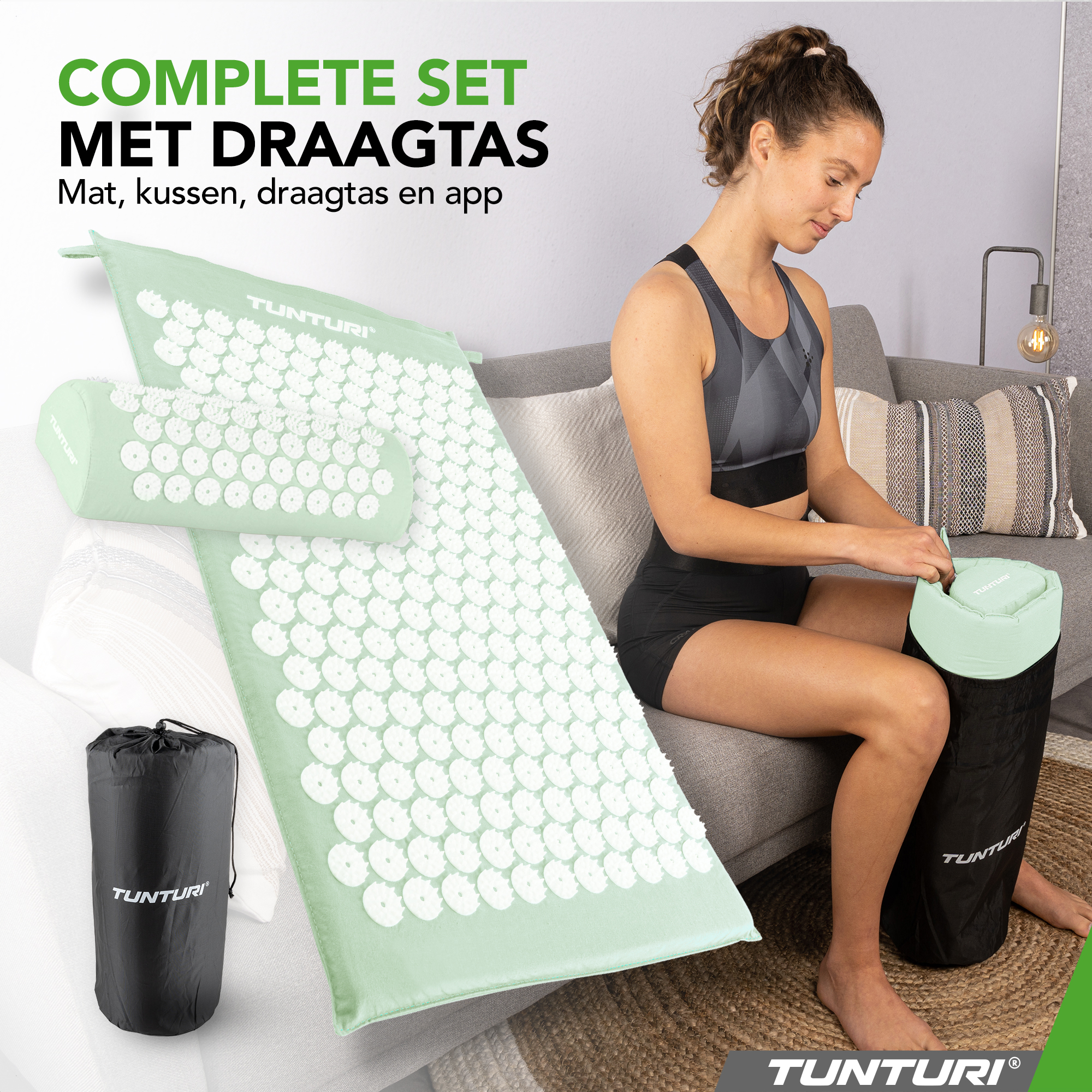 Tunturi Akupressurmatte - Akupressurmatte und Kissen 68x42x2 cm - Munt Tunturi Akupressurmatte - Akupressurmatte und Kissen 68x42x2 cm - Munt