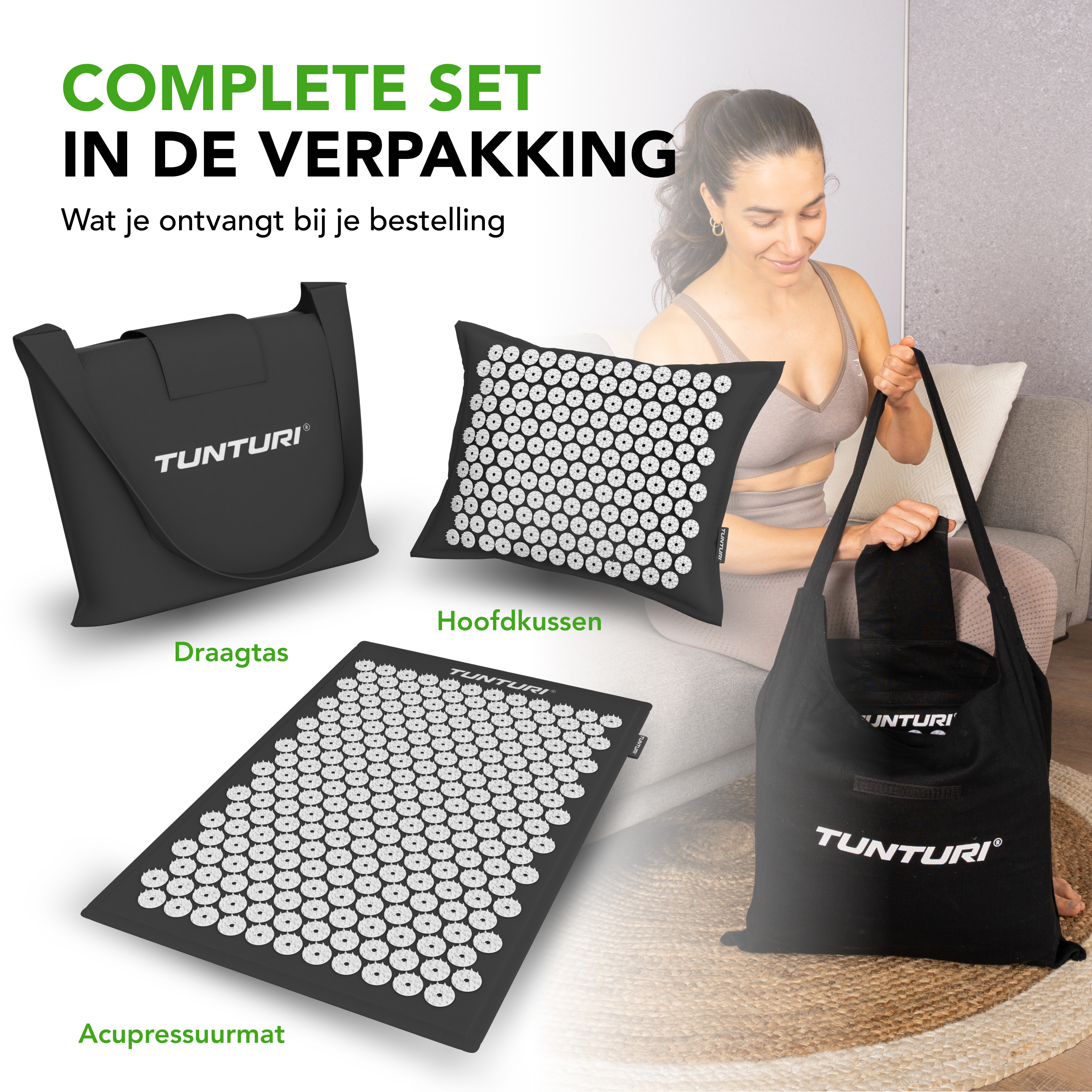 Tunturi - Eco Akupressurmatte mit Kissen 68x42x2 cm - Schwarz Tunturi - Eco Akupressurmatte mit Kissen 68x42x2 cm - Schwarz