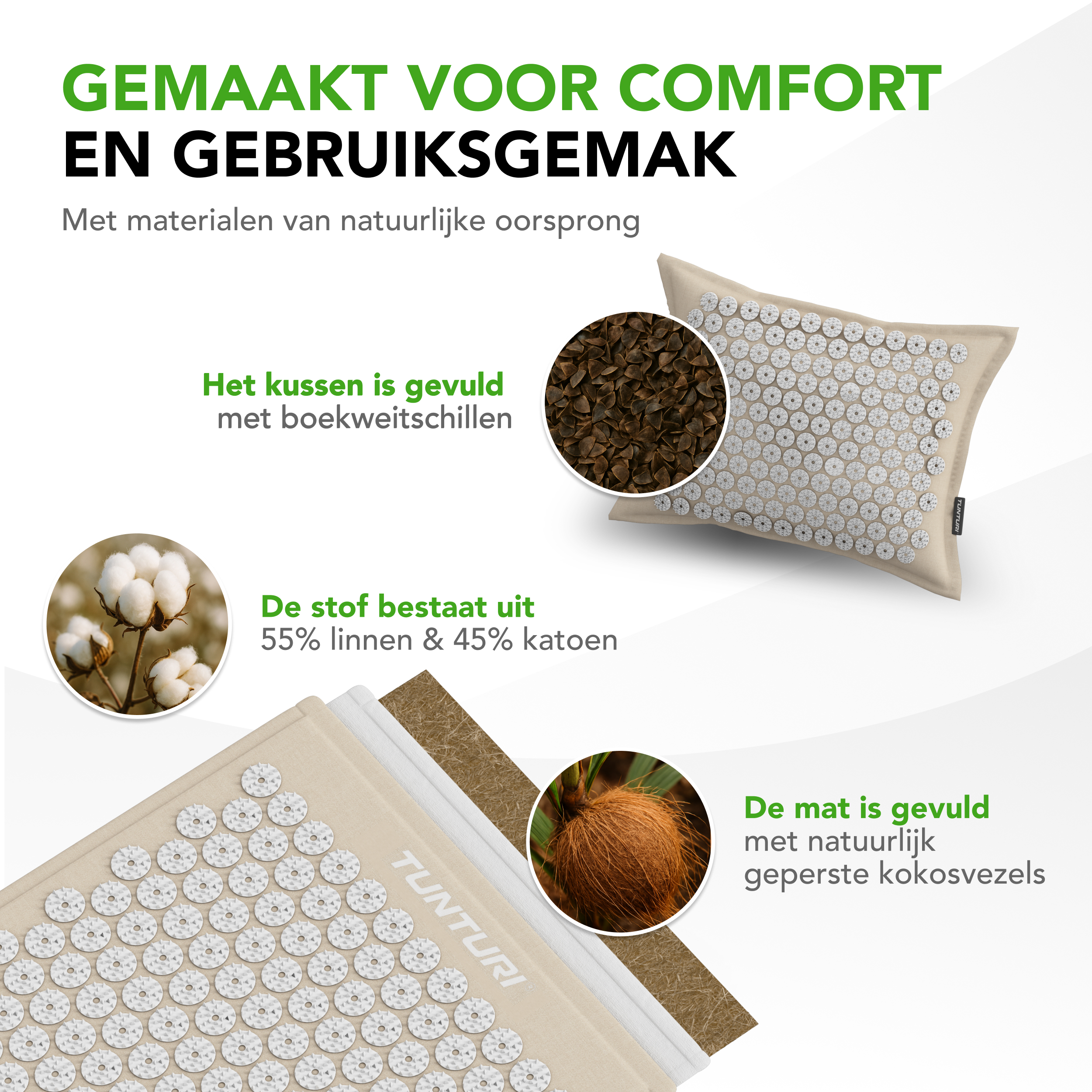 Tunturi - Eco Akupressurmatte mit Kissen 68x42x2 cm - Weiß Tunturi - Eco Akupressurmatte mit Kissen 68x42x2 cm - Weiß