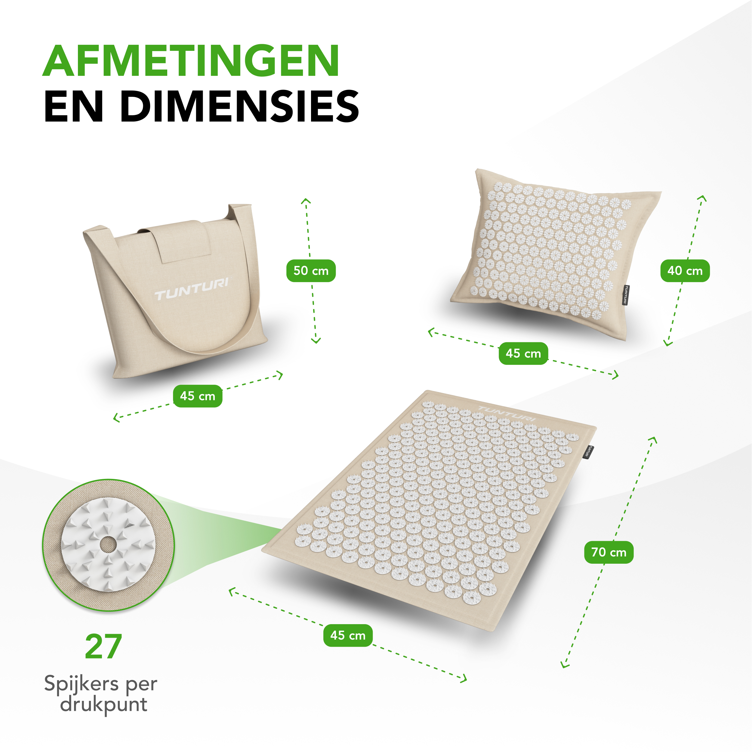 Tunturi - Eco Akupressurmatte mit Kissen 68x42x2 cm - Weiß Tunturi - Eco Akupressurmatte mit Kissen 68x42x2 cm - Weiß