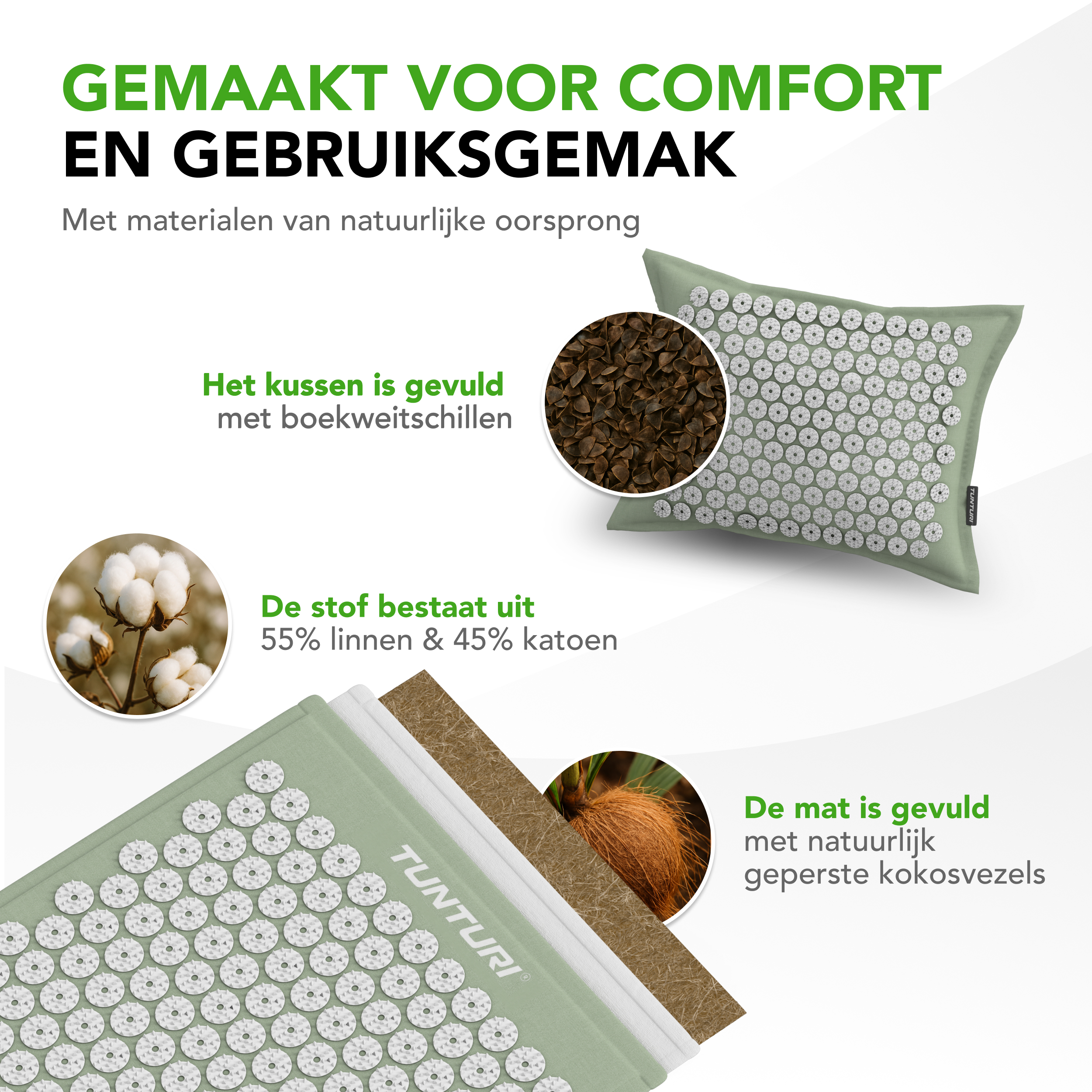 Tunturi Akupressurmatte - Eco Akupressurmatte mit Kissen 68x42x2 cm - Mint Tunturi Akupressurmatte - Eco Akupressurmatte mit Kissen 68x42x2 cm - Mint