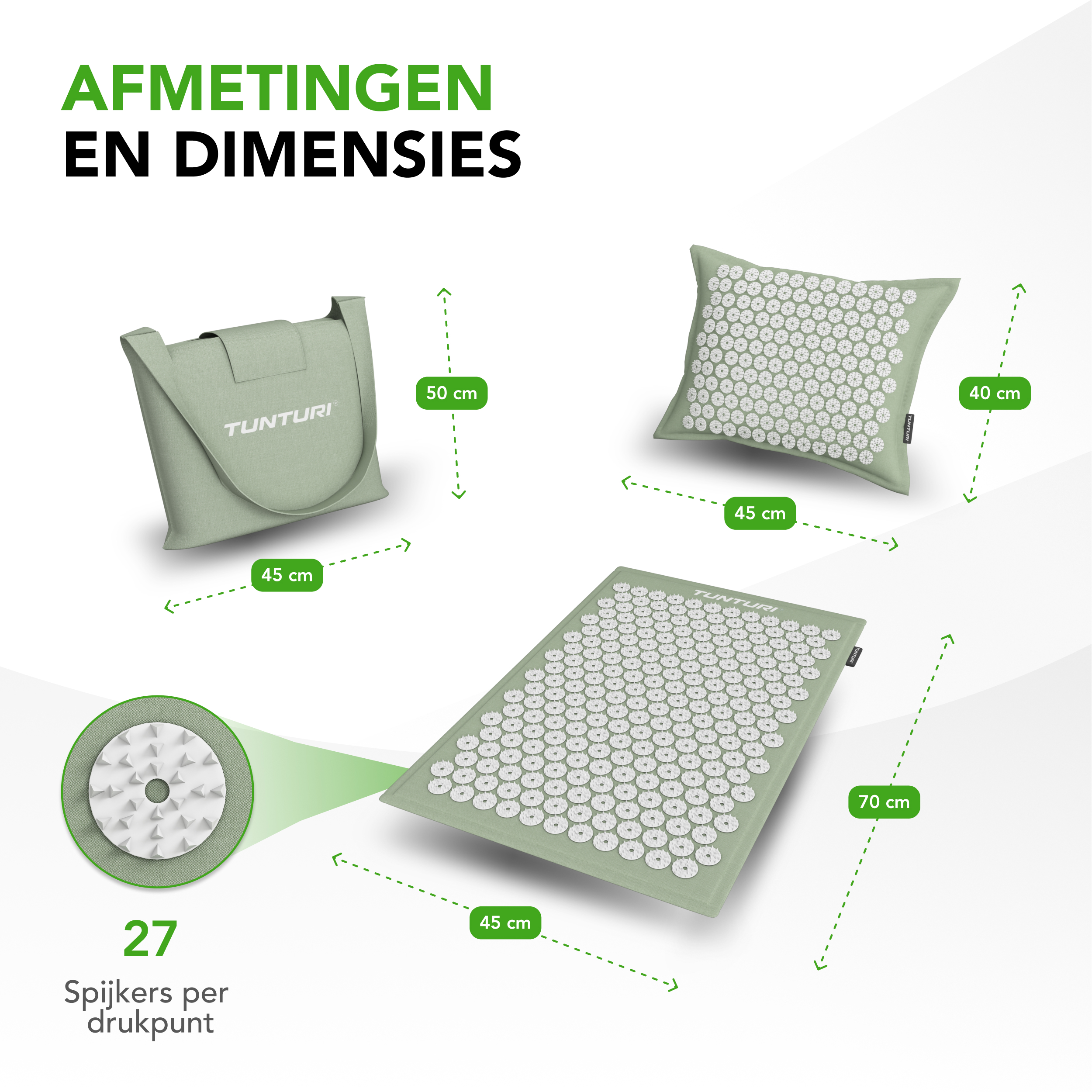Tunturi Akupressurmatte - Eco Akupressurmatte mit Kissen 68x42x2 cm - Mint Tunturi Akupressurmatte - Eco Akupressurmatte mit Kissen 68x42x2 cm - Mint