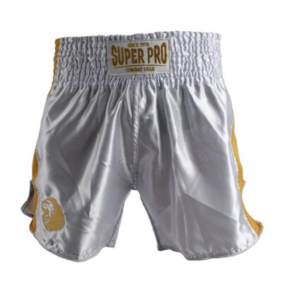 Super Pro Combat Gear Kickbox-Shorts - Thai und Kickbox-Shorts Brave - Gold / Weiß Super Pro Combat Gear Kickbox-Shorts - Thai und Kickbox-Shorts Brave - Gold / Weiß
