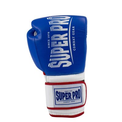 Super Pro Combat Gear Boxhandschuhe - Leder Thai Gloves Stripes - Rot / Blau / Weiß