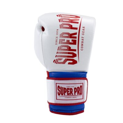 Super Pro Combat Gear Boxhandschuhe - Leder Thai Gloves Stripes - Rot / Blau / Weiß