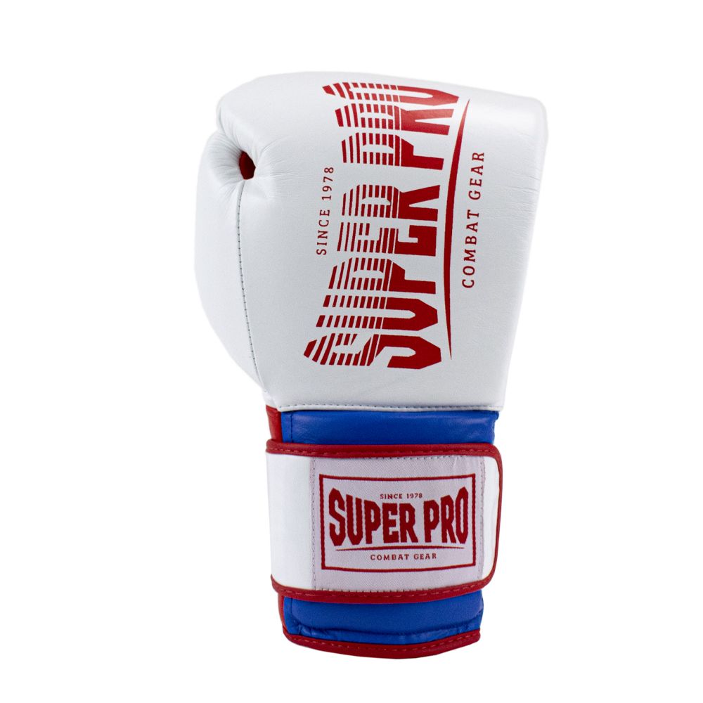 Super Pro Combat Gear Boxhandschuhe - Leder Thai Gloves Stripes - Rot / Blau / Weiß Super Pro Combat Gear Boxhandschuhe - Leder Thai Gloves Stripes - Rot / Blau / Weiß