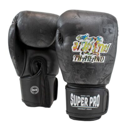 Super Pro Combat Gear Boxhandschuhe - Muay-Thai-Boxhandschuhe Leder Pattaya Made In Thailand - Schwarz / Gelb