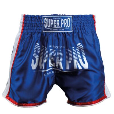 Super Pro Combat Gear Kickbox-Shorts - Thai Short Stripes - Rot / Blau / Weiß