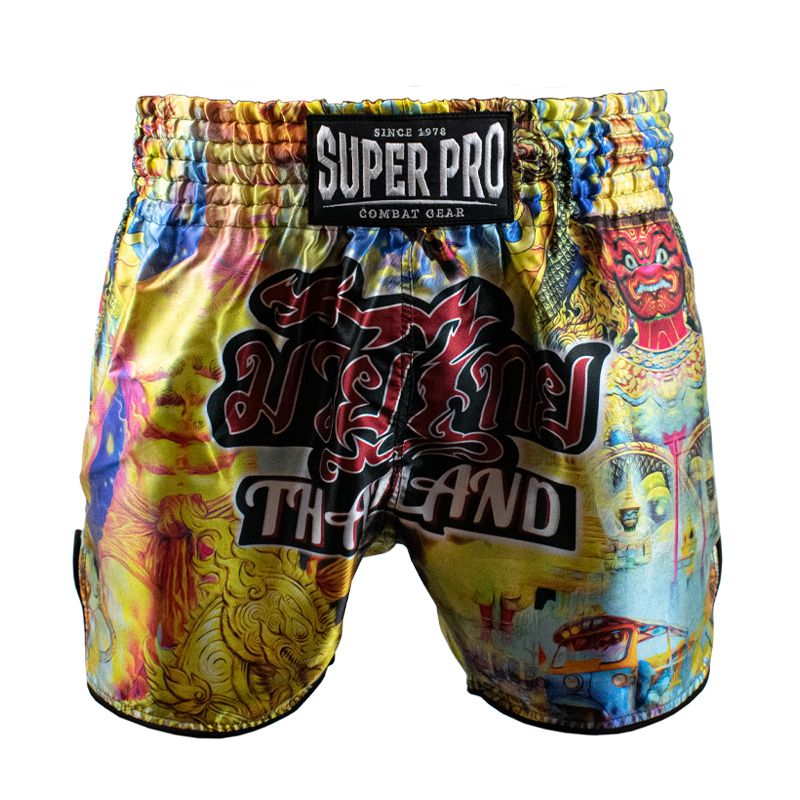 Super Pro Combat Gear Muay-Thai-Shorts - Pattaya Made In Thailand - Schwarz / Gelb