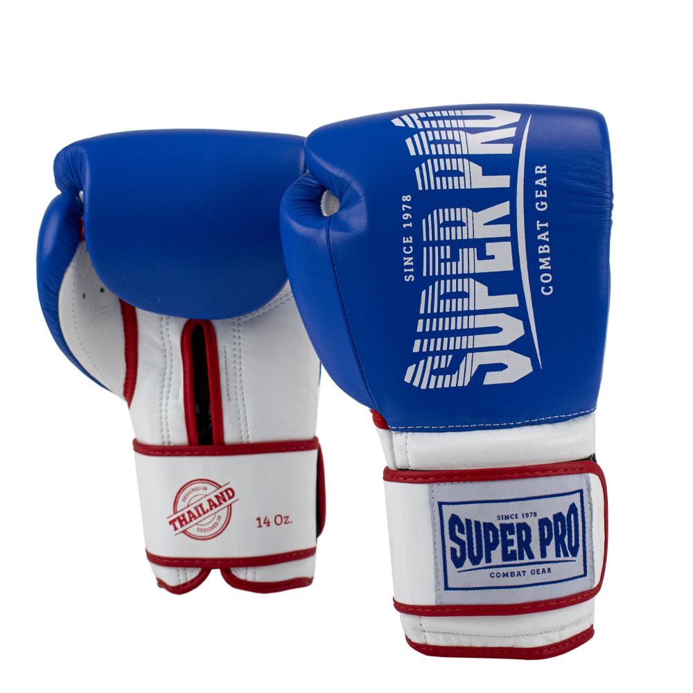 Super Pro Combat Gear Boxhandschuhe - Leder Thai Gloves Stripes - Rot / Blau / Weiß Super Pro Combat Gear Boxhandschuhe - Leder Thai Gloves Stripes - Rot / Blau / Weiß