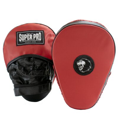 Super Pro Combat Gear Schlagpolster - Leder Gebogen Hook and Jab Pad - Rot / Schwarz