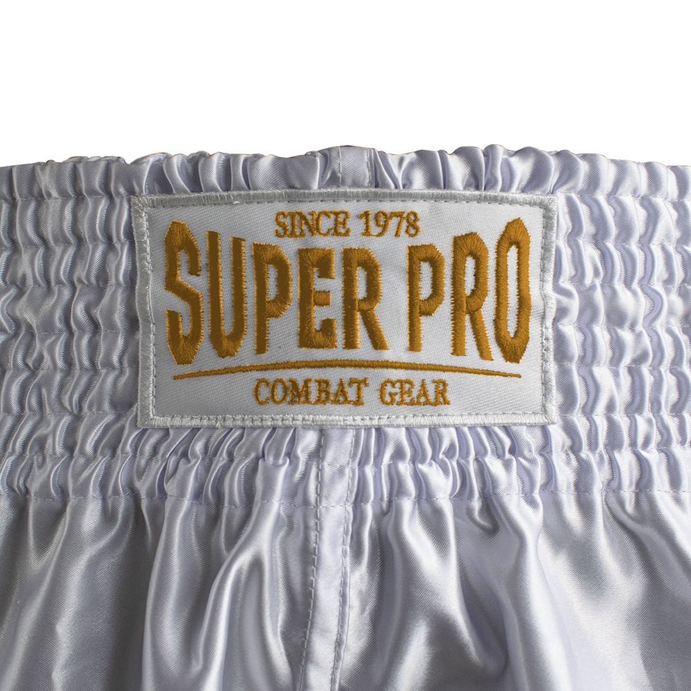 Super Pro Combat Gear Kickbox-Shorts - Thai und Kickbox-Shorts Brave - Gold / Weiß Super Pro Combat Gear Kickbox-Shorts - Thai und Kickbox-Shorts Brave - Gold / Weiß