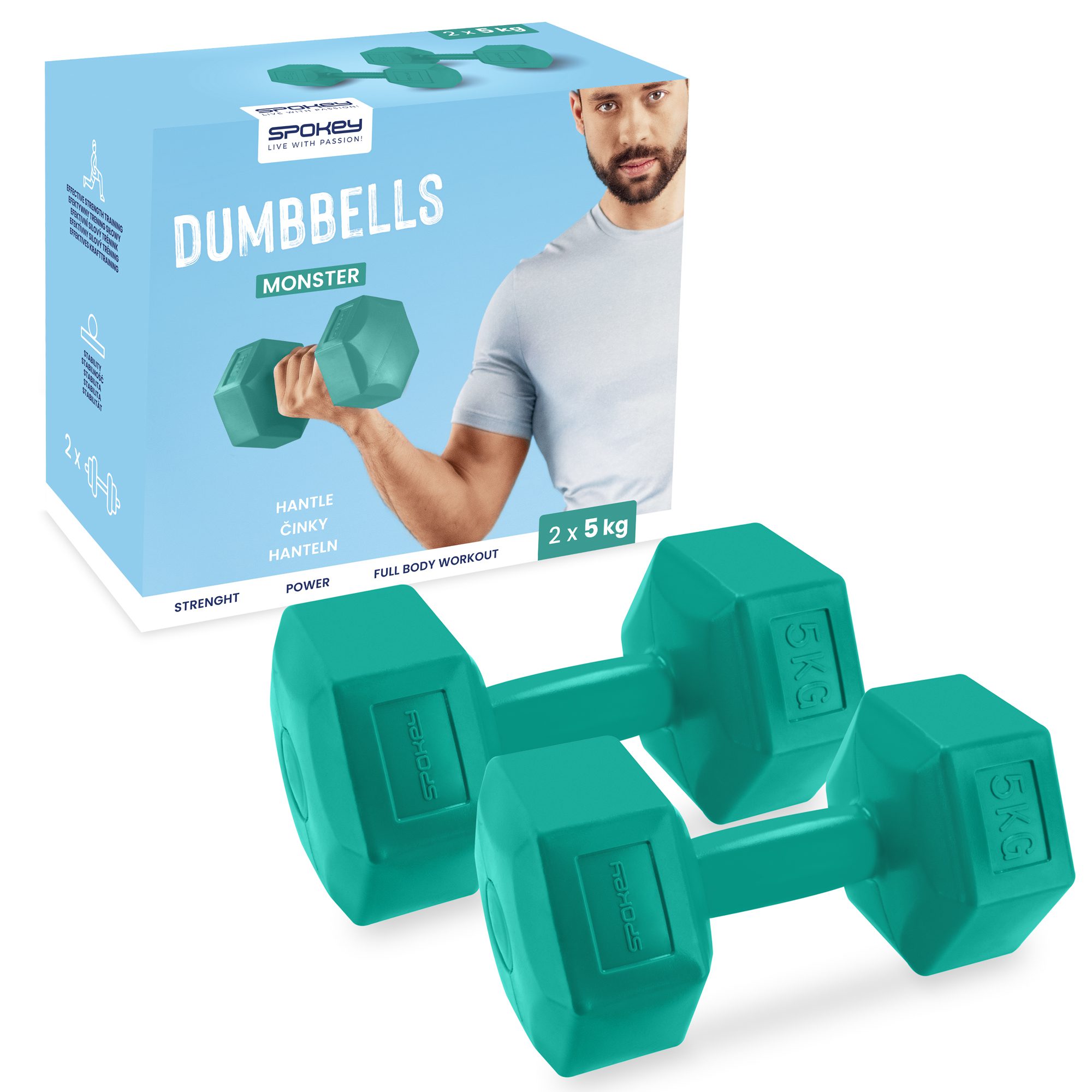 Spokey Monster hexagonales Kurzhantel-Set 2x5 kg für das Heimtraining Spokey Monster hexagonales Kurzhantel-Set 2x5 kg für das Heimtraining